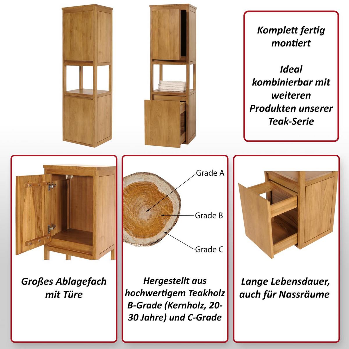 TEAK-HOCHSCHRANK Braun - Braun, Holz (41/141/36cm) - MCW