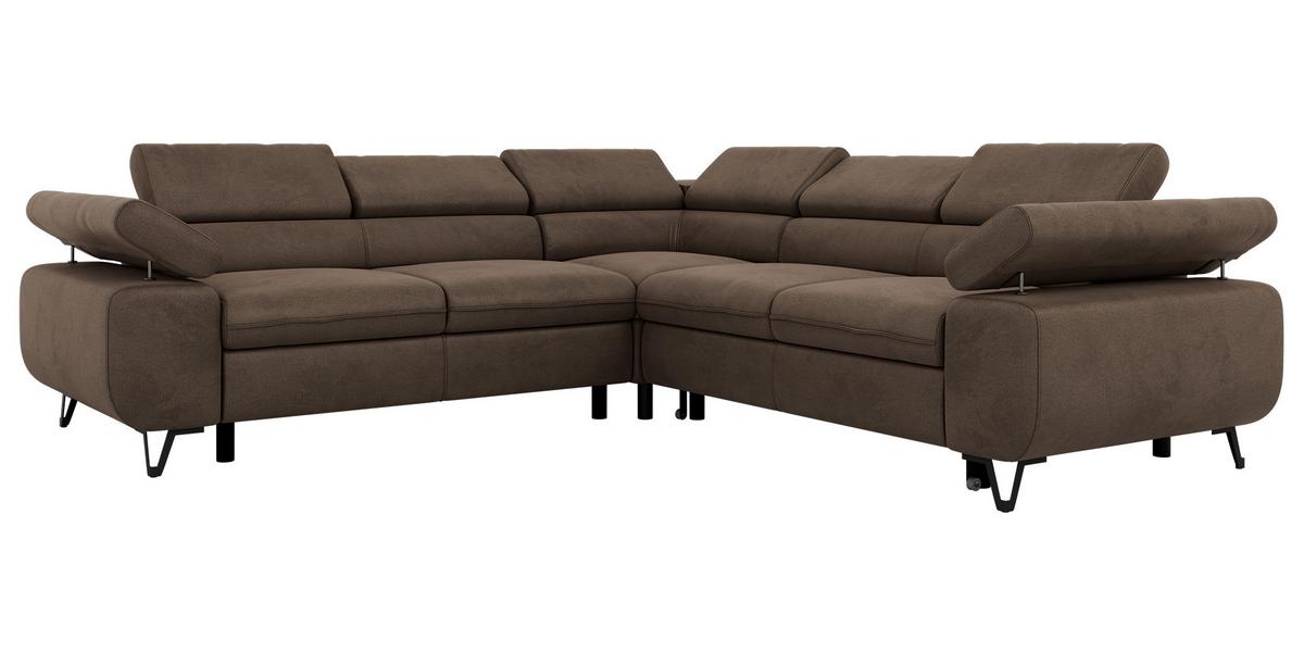 ECKSOFA QUADRO L - Braun Velvet - Links Seite - Schwarz/Braun, Textil/Metall (269/269cm) - MKS