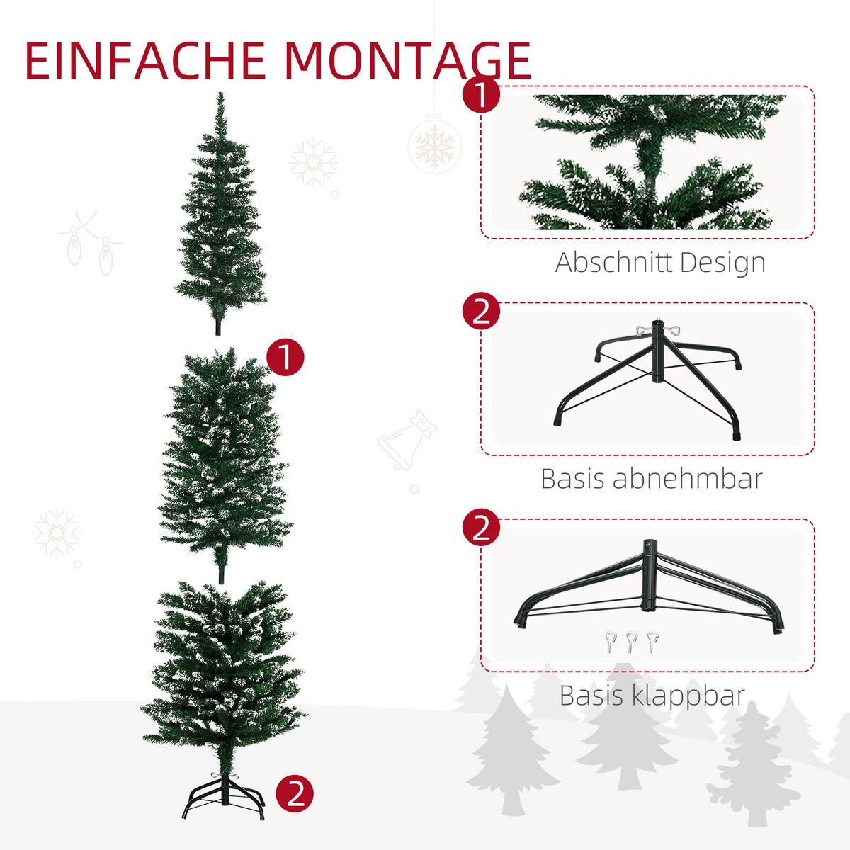 KÜNSTLICHER Weihnachtsbaum, 190 cm Christbaum mit 570 Spitzen für Weihnachten - Grün, Kunststoff (53/190cm) - HOMCOM