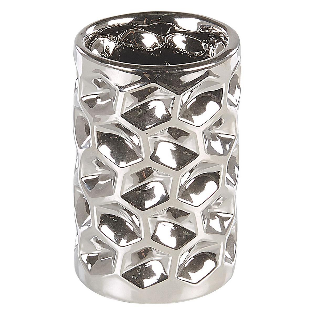 BADEZIMMER Set 5-teilig Keramik silber Tirua - Silberfarben, Keramik (13/34/11cm) - Beliani