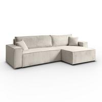ECKSOFA Gepolstertes CARLO XL Cord mit Schlaffunktion und Bettkasten, Poso 100 - Ecru, Textil (277/143cm) - Lookway