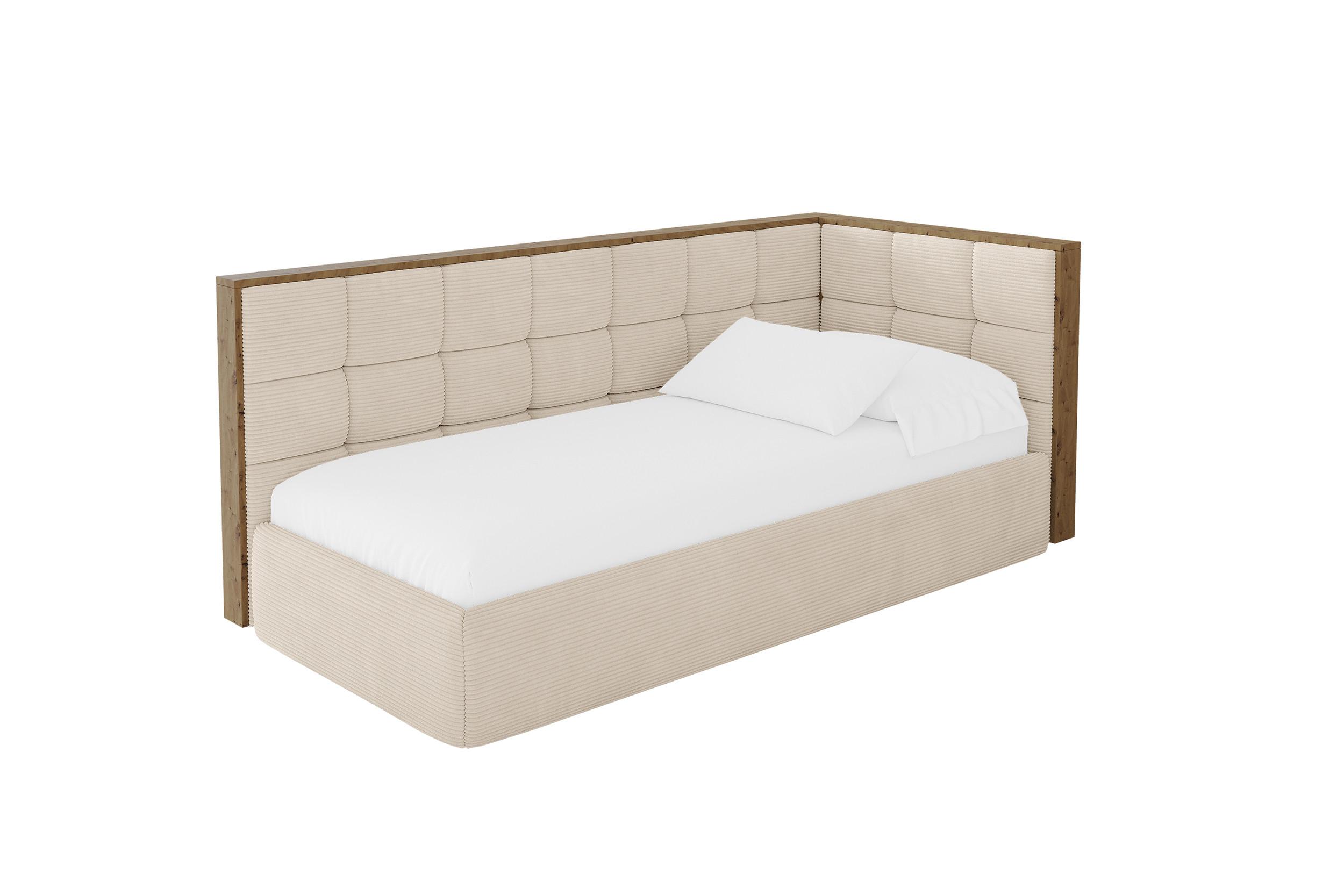 EINZELLBETT Jugendbett mit Bettkasten und Matratze H3/H4, Links - SOVY 100x200 Beige - Creme, Holzwerkstoff/Textil (100/200cm) - ALTDECOR