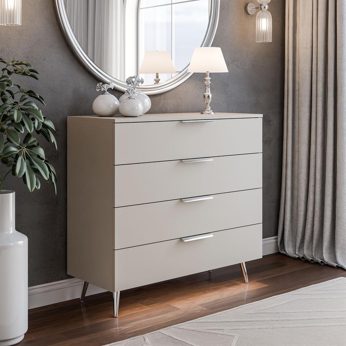 KOMMODE LINA KASCHMIR 95 LED auf hohen Beinen Silber Chrom - Kaschmir, Holzwerkstoff (95/90/40cm) - Lookway