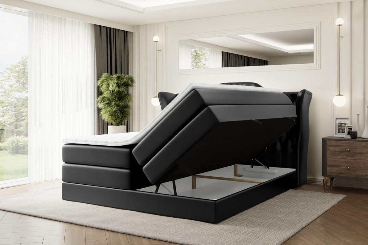 BOXSPRINGBETT VILA KING - 140x200 - H3/H4 - Schwarz Hochglanz - Schwarz Hochglanz, Holzwerkstoff (140/200cm) - ALTDECOR