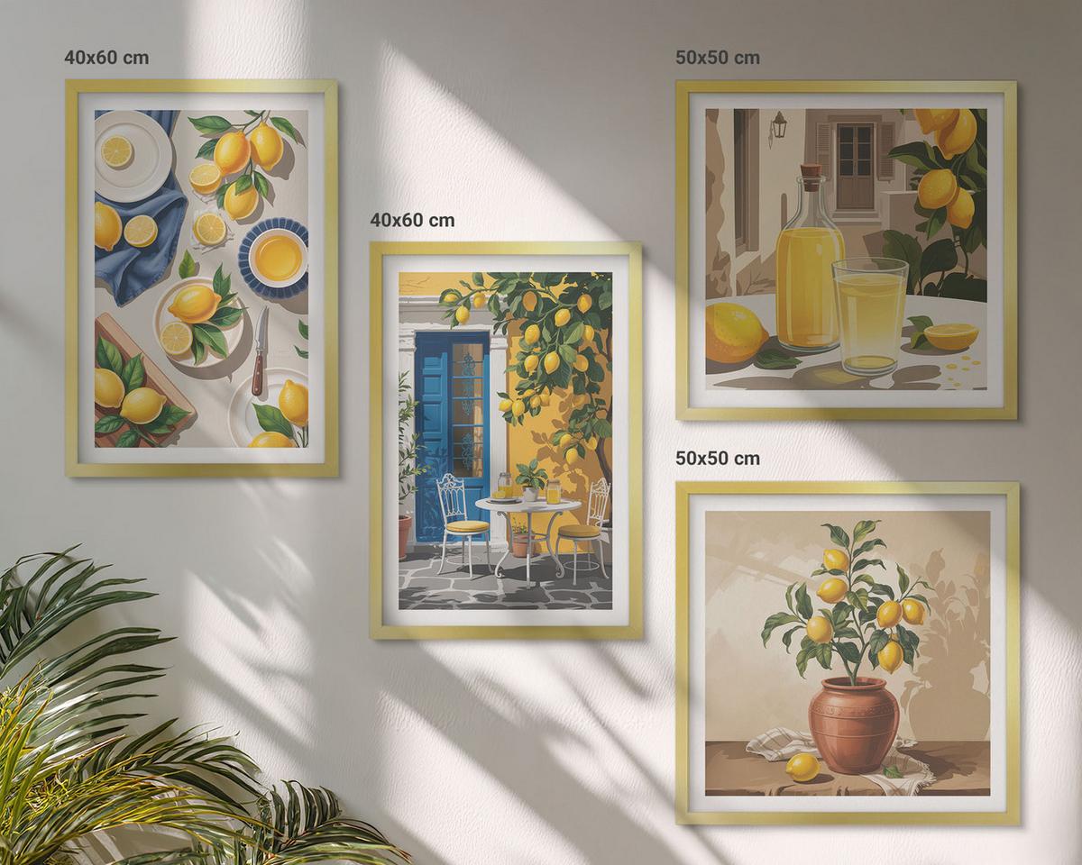 BILDER SET 4er Set - 50x50 cm & 40x60 cm Goldrahmen - Zitronengarten mit Getränken - Goldfarben, Kunststoff (50/50cm) - TULUP
