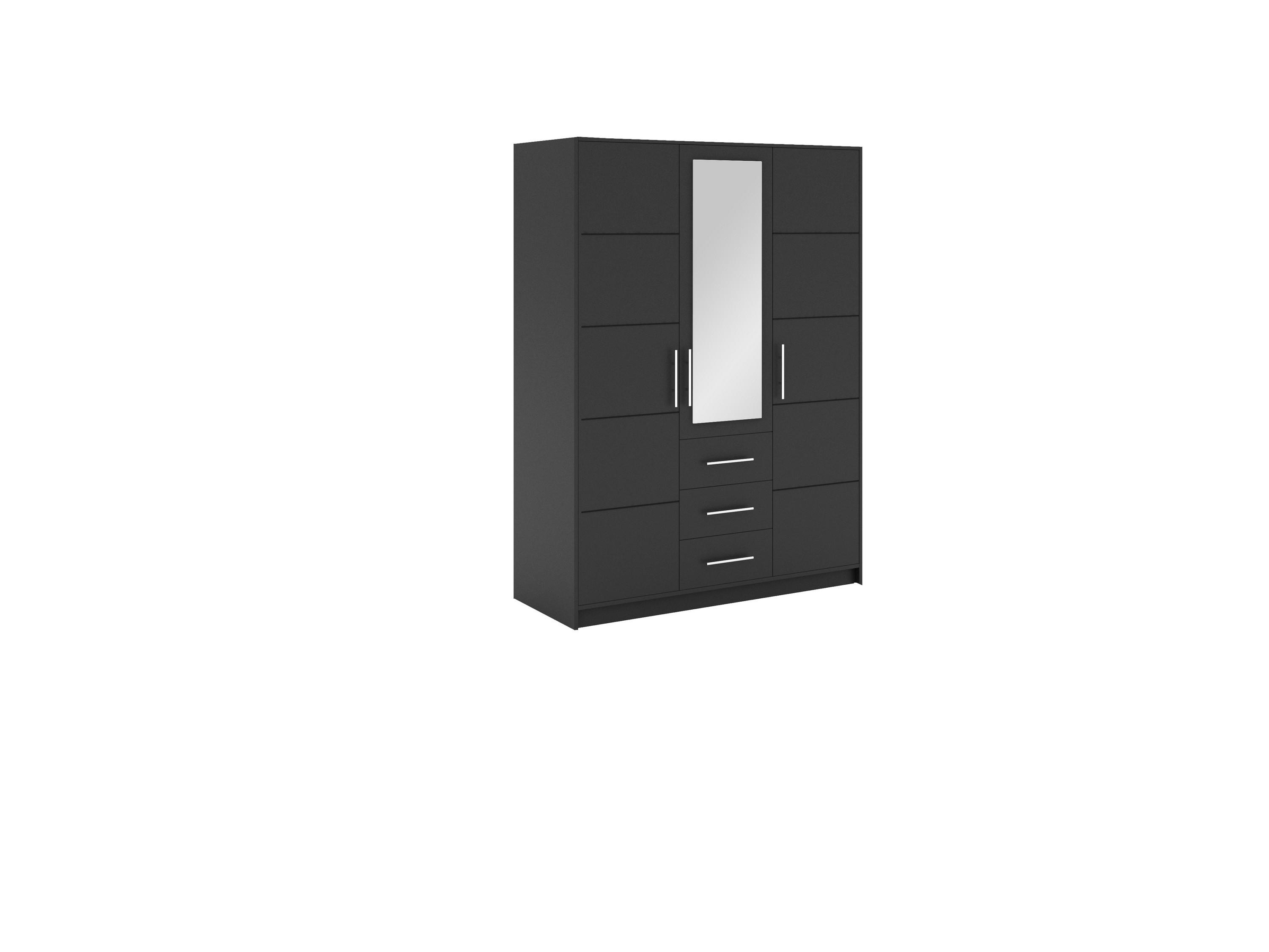 DREHTÜRENSCHRANK ELISE 147/200/57,5 cm 3-türig mit Spiegel Graphitfarben - Graphitfarben, Holzwerkstoff (147/200/57.5cm) - MASSENO