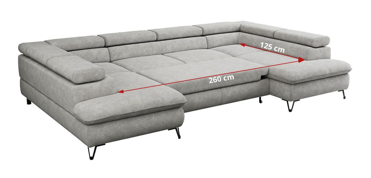 WOHNLANDSCHAFT PEDRO U Struktur Hellgrau - Hellgrau/Schwarz, Textil/Metall (346/76/208cm) - MKS