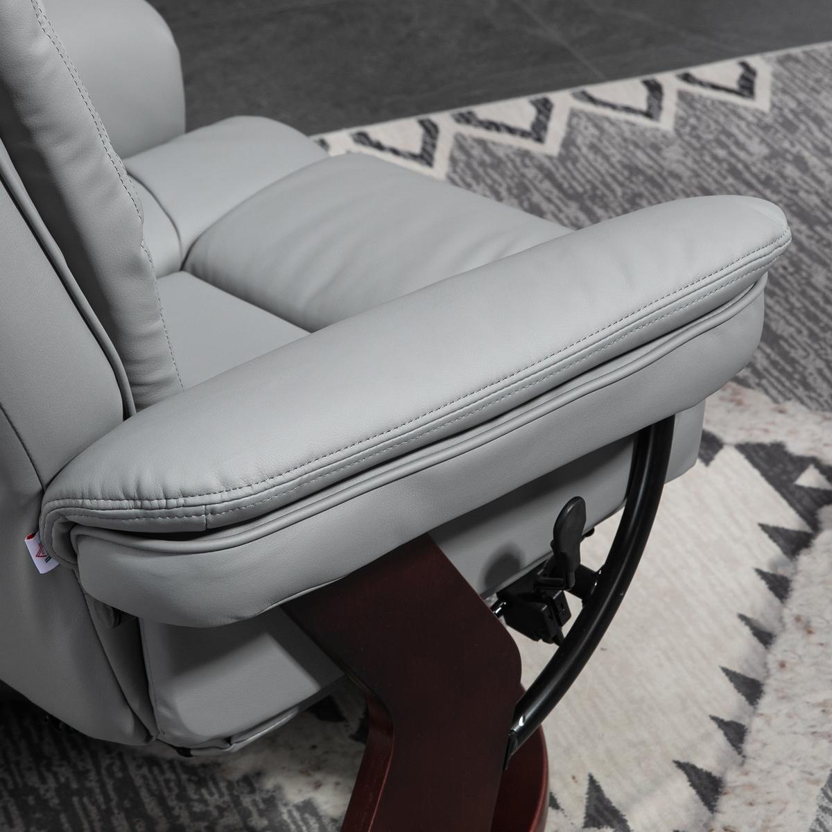 RELAXSESSEL mit Hocker 360°Drehbarer Fernsehsessel mit Liegefunktion Kunstleder - Braun/Grau, Leder/Holz (82/106/85cm) - HOMCOM