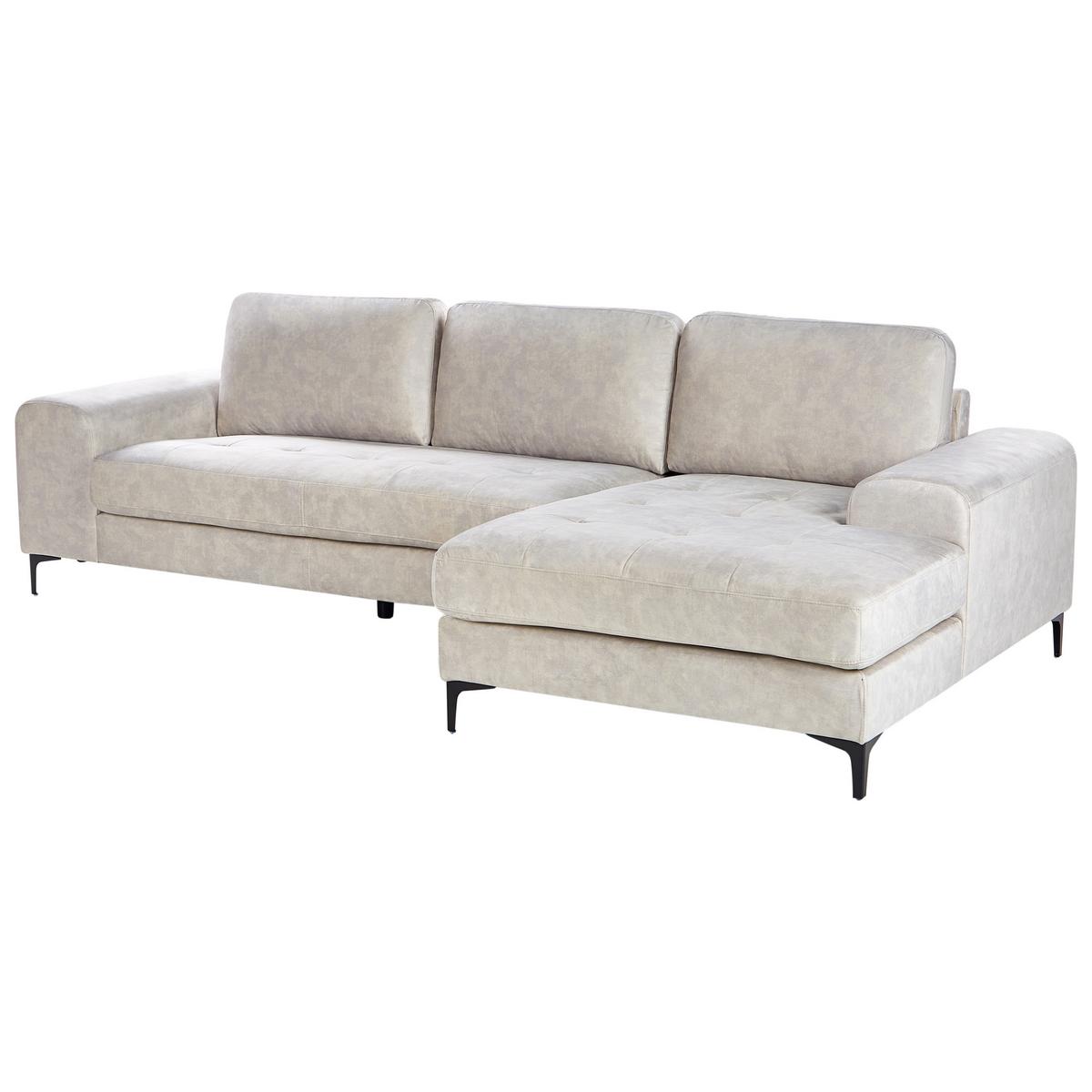 ECKSOFA 4-Sitzer Samtstoff Hellbeige linksseitig Kiruna - Beige/Schwarz, Textil (290/148cm) - Beliani