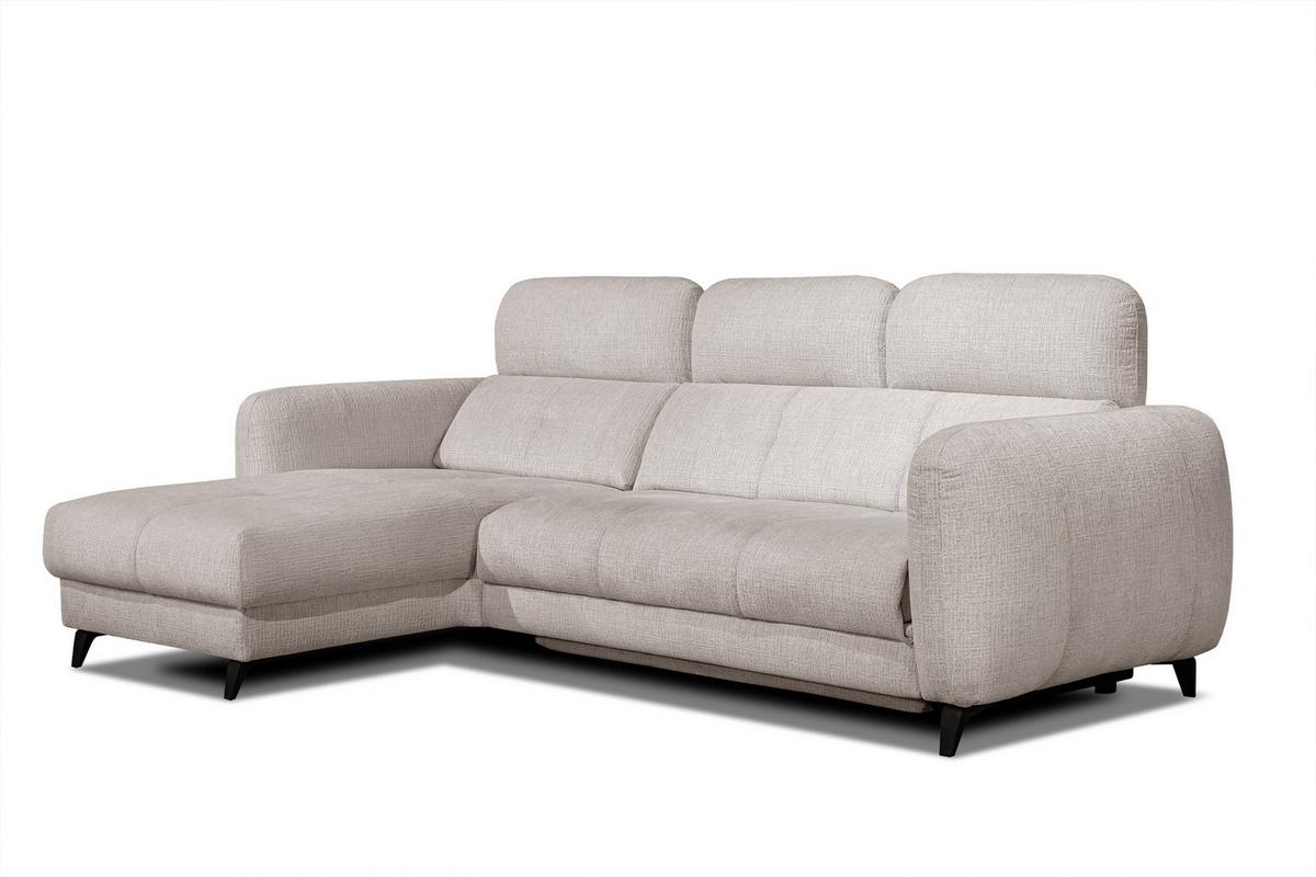 ECKSOFA SVEN 3-Sitzer, 1 Relax XL, verstellbare Kopfstützen, creme - Creme/Schwarz, Holzwerkstoff/Textil (256/163cm) - Wozimo