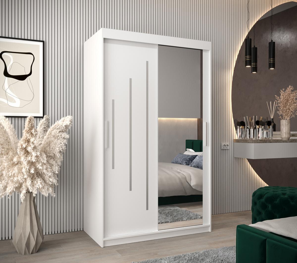 SCHWEBETÜRENSCHRANK 200/120/62 2-türig - Silberfarben/Weiß, Holz/Kunststoff (120/200/62cm) - Abiks Möbel
