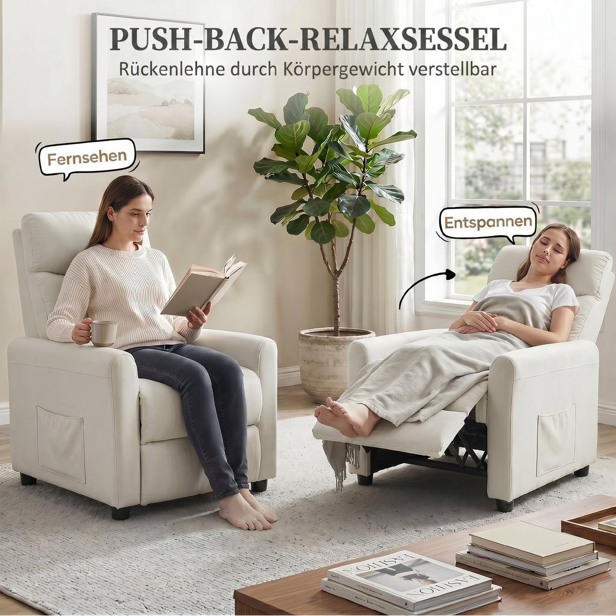 RELAXSESSEL Polyester Cremeweiß - Creme, Textil (73/100/86cm) - HOMCOM