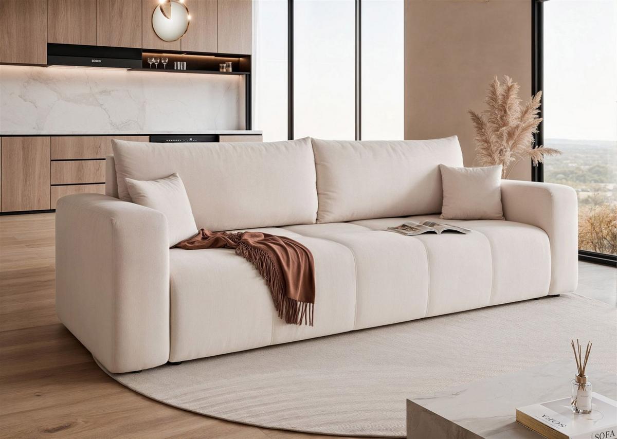 SCHLAFSOFA Leros - Creme, Holzwerkstoff/Textil (244/79/93cm) - Fun Möbel