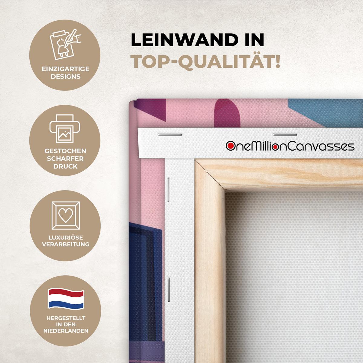 LEINWANDBILD Katze - Treppe - Gebäude - Schattenkontraste Deko Schlafzimmer 30x20 cm - Dunkelblau, Textil (30/20cm) - MuchoWow