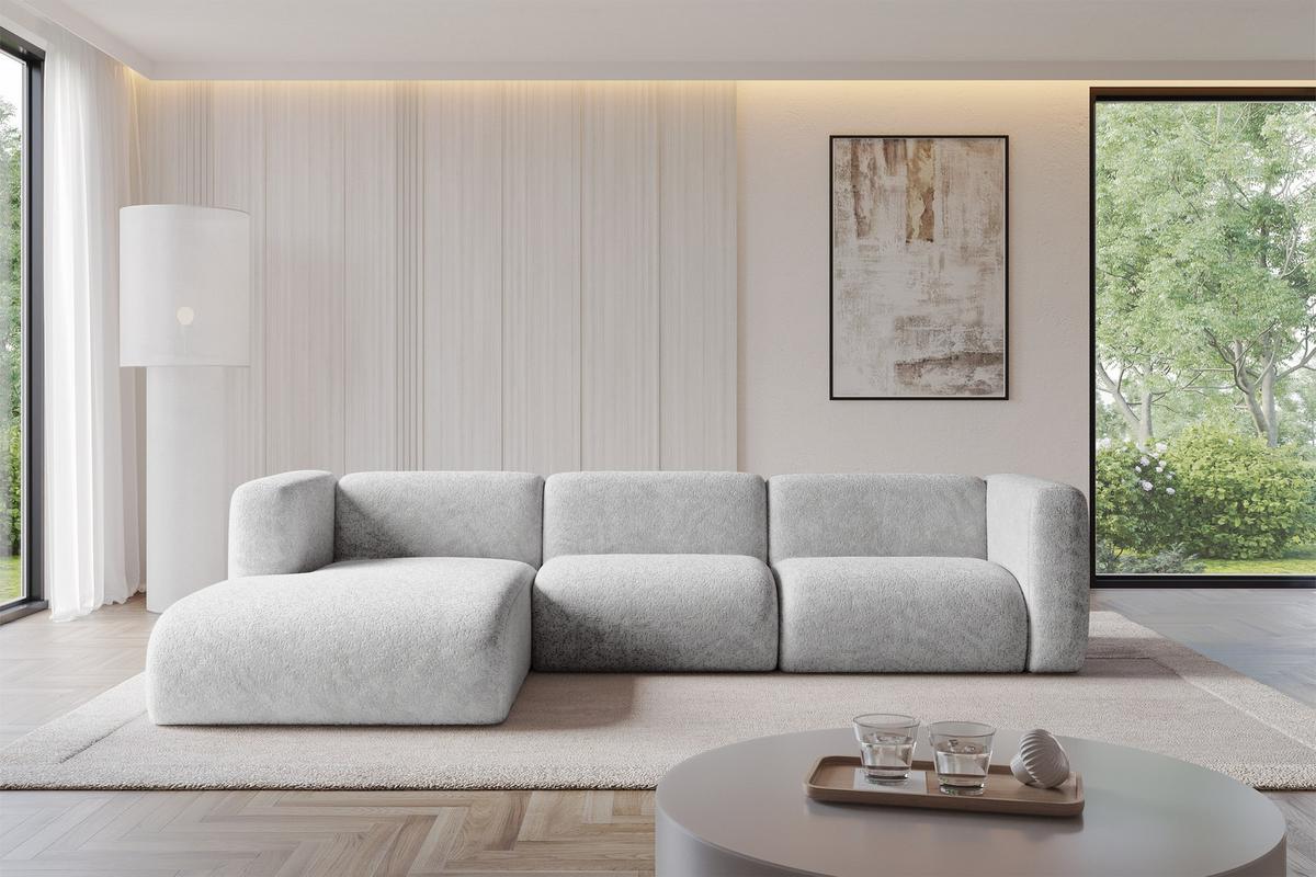 ECKSOFA Ottomane Links MIRA-L2 318x179x89 Grau Velours - Schwarz/Grau, Holzwerkstoff/Kunststoff (318/179cm) - ALTDECOR