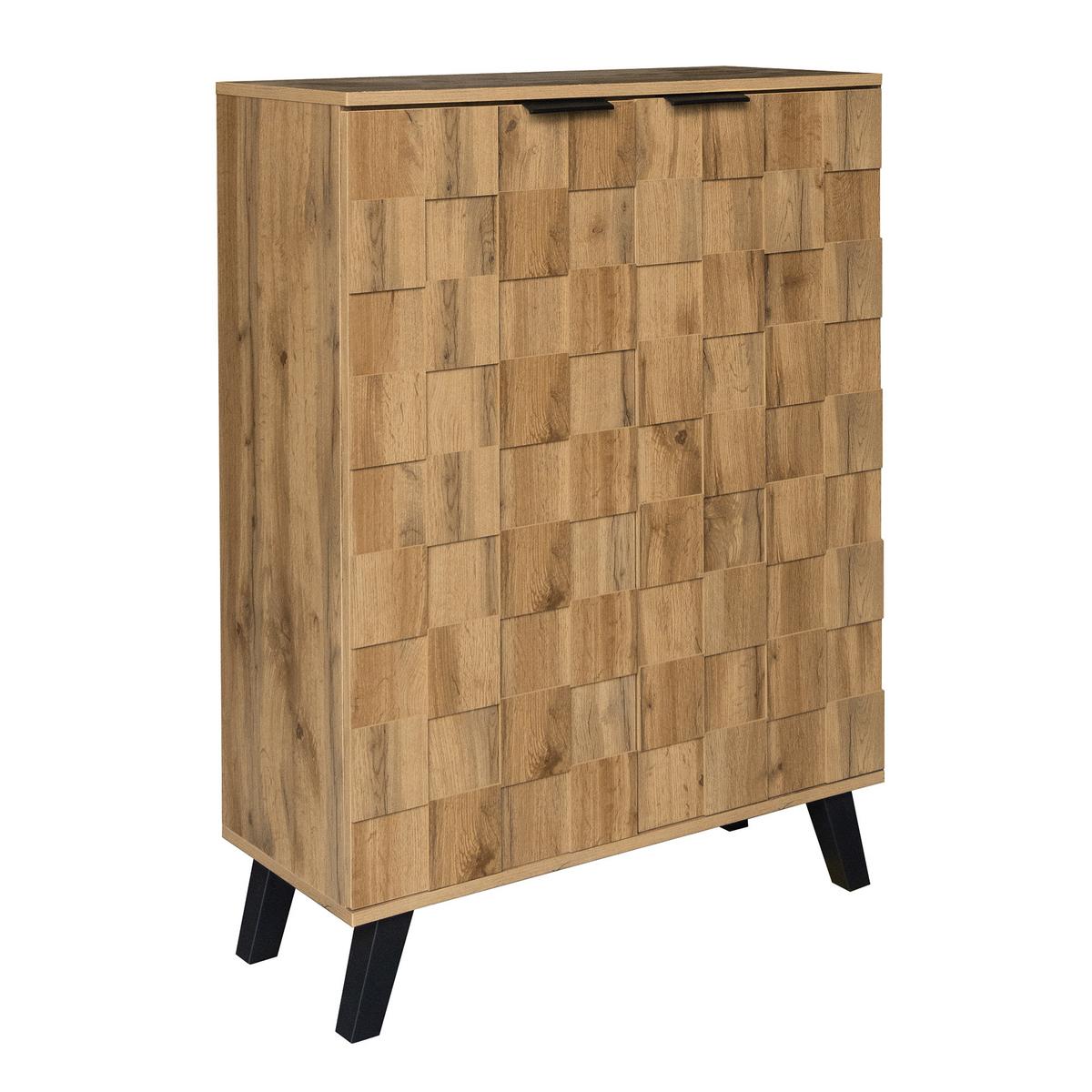 SCHUHSCHRANK Eiche-Optik 110 cm hoch mit 3D-Relief & verstellbaren Böden - Naturfarben, Holzwerkstoff (80.5/109.5/35cm) - Urban Meuble