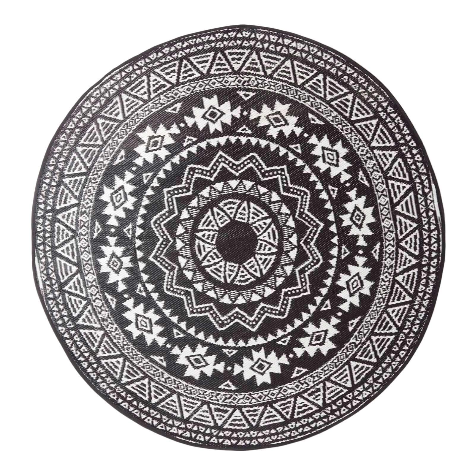 OUTDOORTEPPICH Ethno-Muster rund 180 cm - Schwarz, Kunststoff (180/180cm) - Homescapes