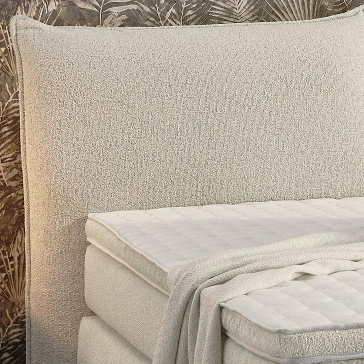 BOXSPRINGBETT 180x200 cm, Kopfteil m.Keder, 7-Zonen-Tonnentaschen-Federkernmatratzen H3+H4, Topper, Bonell-Federkern, Flachgewebe Beige Grau / 20020 - Greige/Schwarz, Textil/Metall (180/200cm) - luma-home