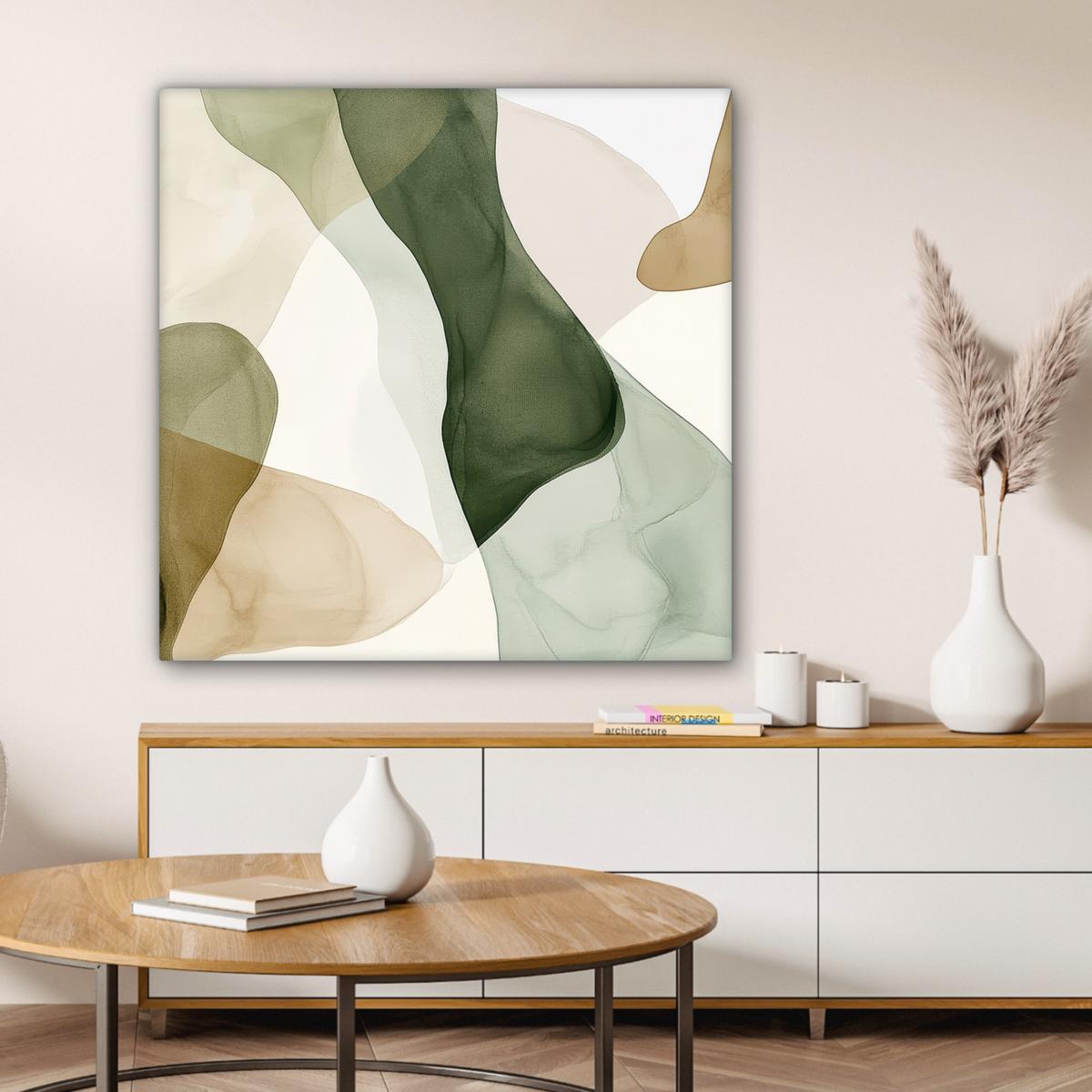 LEINWANDBILD Japandi - Abstrakt - Grün Deko Groß 90x90 cm - Salbeigrün, Textil (90/90cm) - MuchoWow