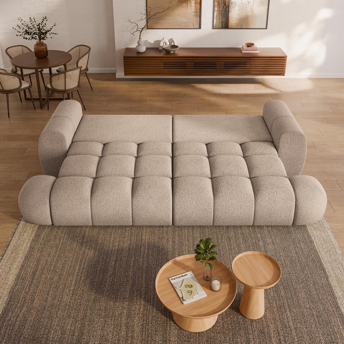 BETTSOFA DAFNE Beige Bucle-Stoff mit Schlaffunktion - Beige, Textil (300/88/113cm) - MASSENO