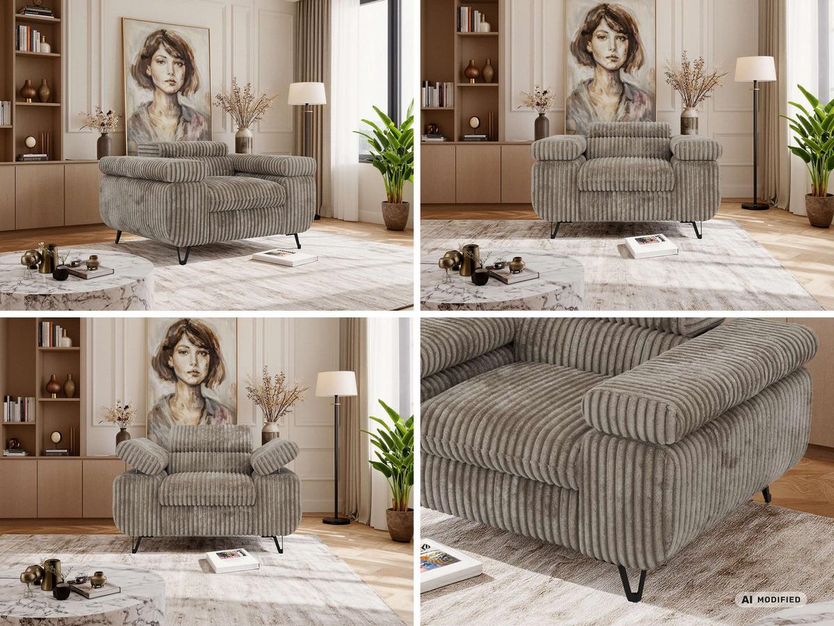 SESSEL PETER 1 - Hellbraun Cord - Hellbraun/Schwarz, Textil/Metall (126/76/99cm) - MKS