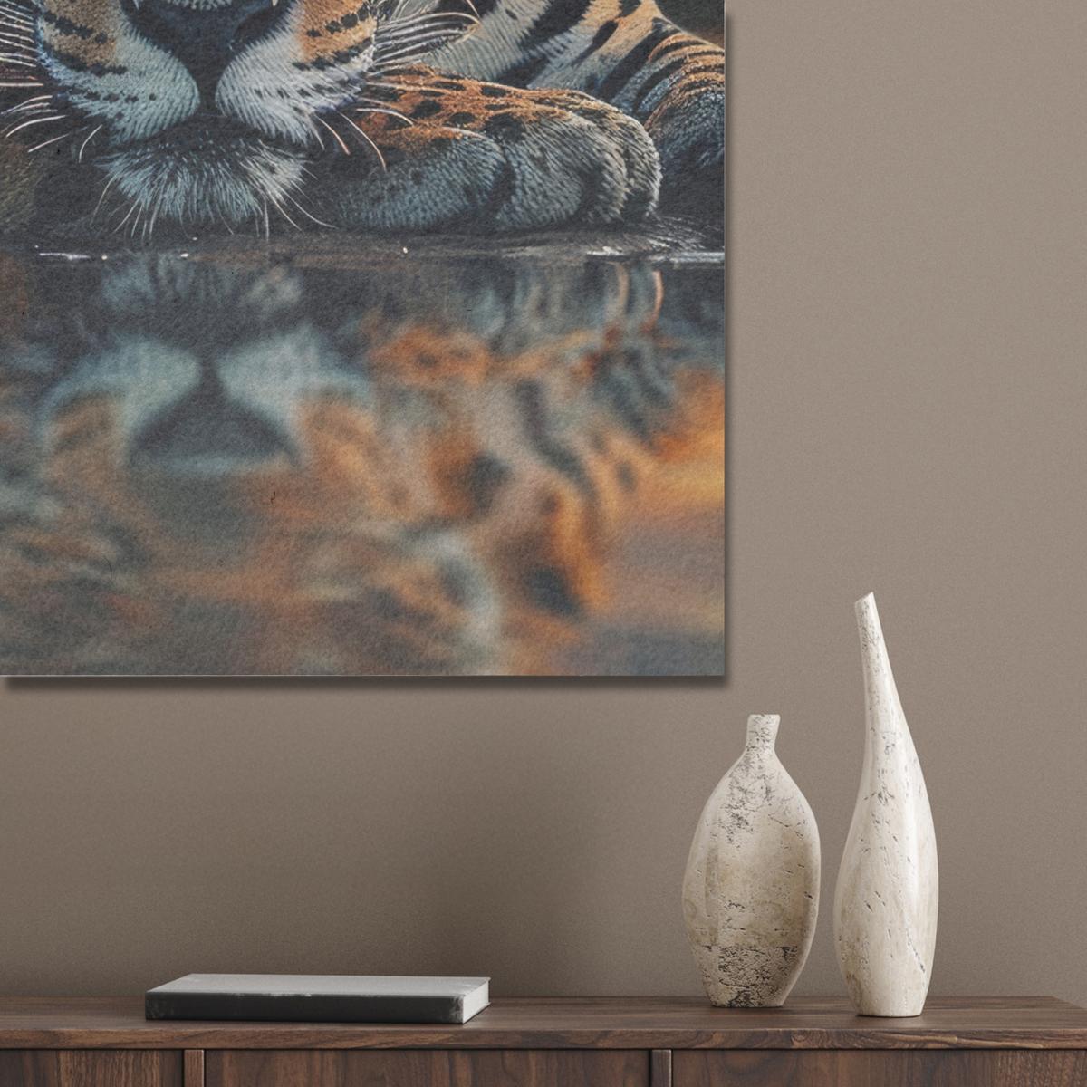 AKUSTIKBILD Natur - Leopard - Tier - Sonnenuntergang - Modern Wanddeko 60x90 cm - Orange, Kunststoff (60/90/0.9cm) - MuchoWow