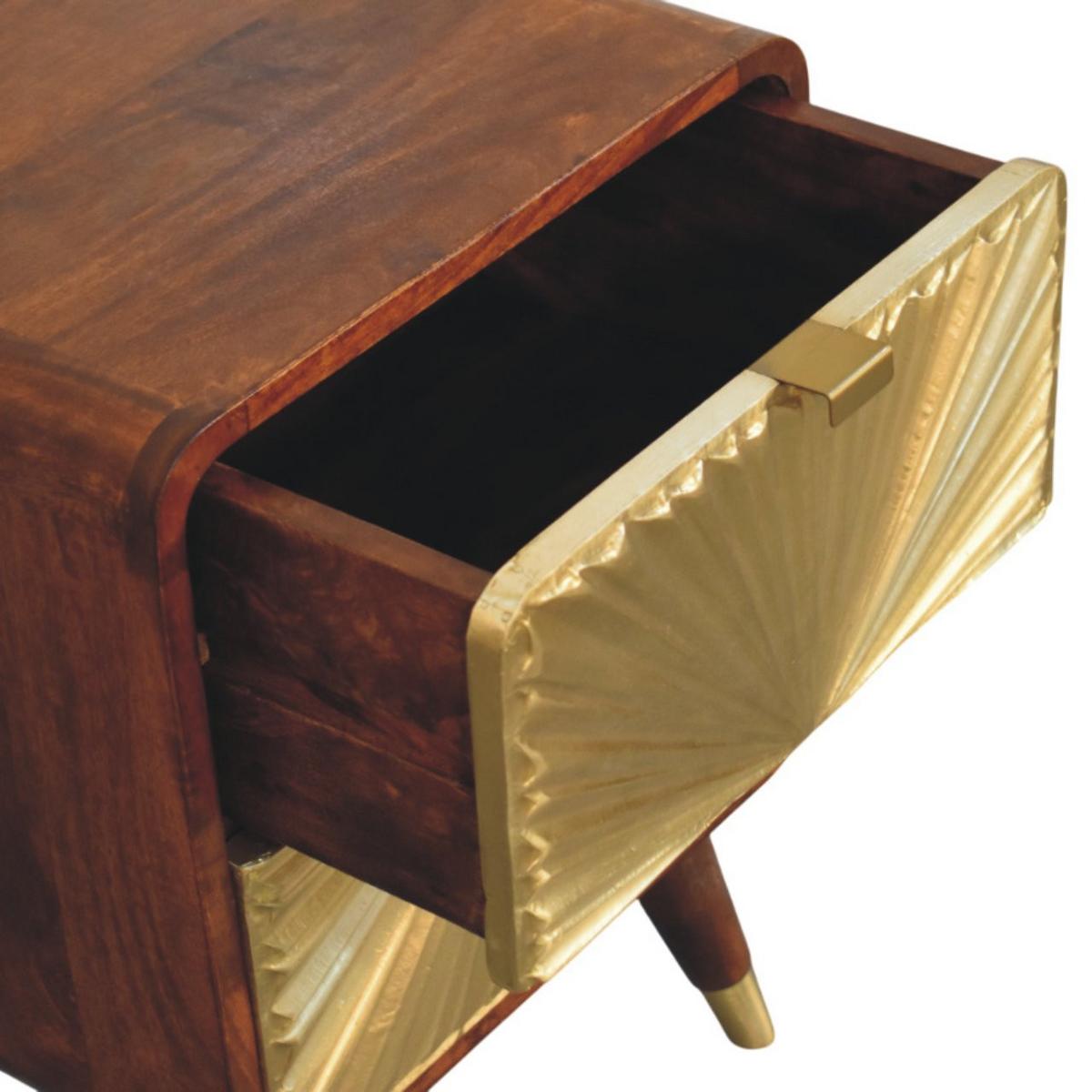 NACHTKASTEN aus Massivholz, Messinggeprägt, 2 Schubladen, Avora - Braun, Holz (40/10/35cm) - Artisan Furniture