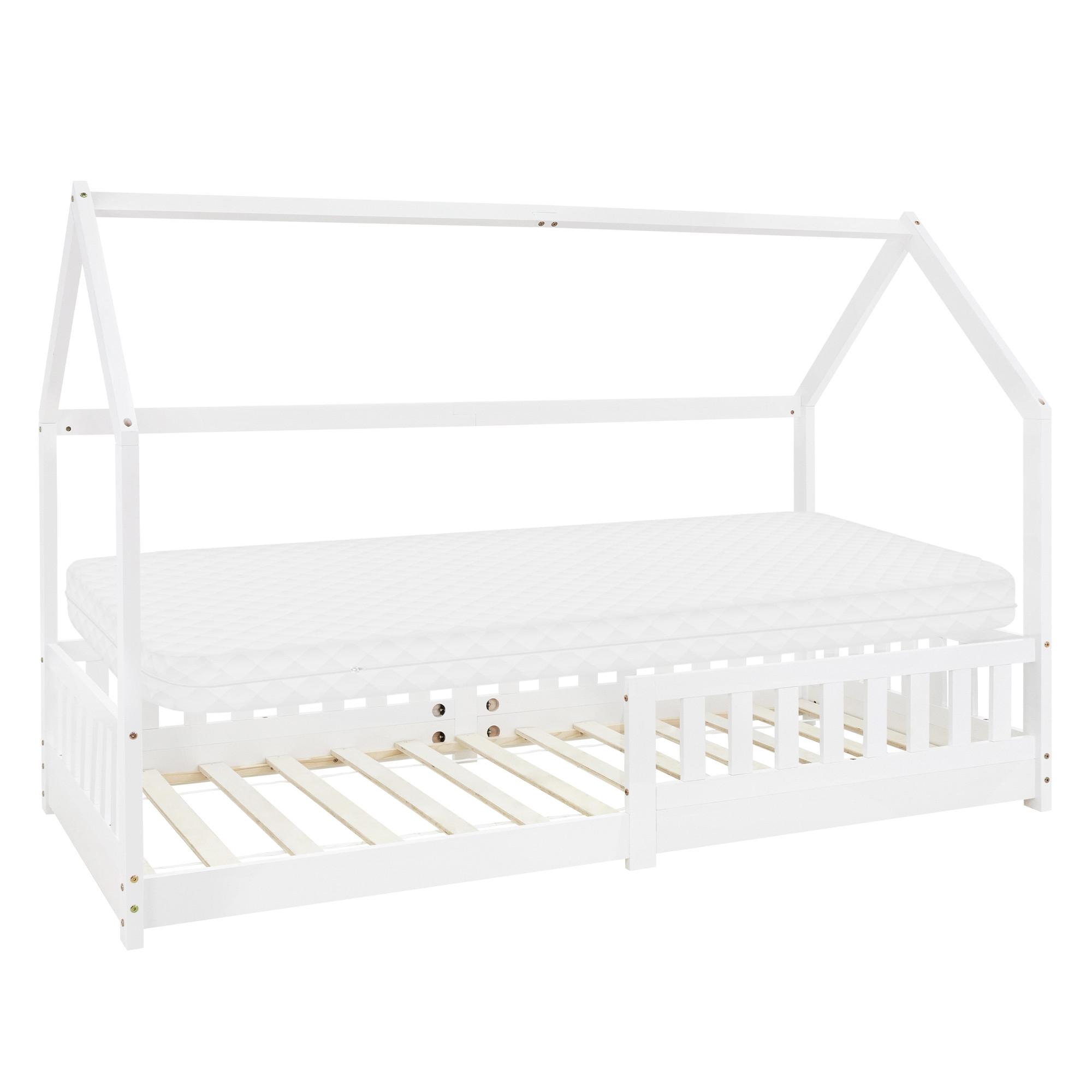 KINDERBETT mit Dach und Matratze 90x200 cm Weiß - Weiß, Holz (90/200cm) - ML-DESIGN