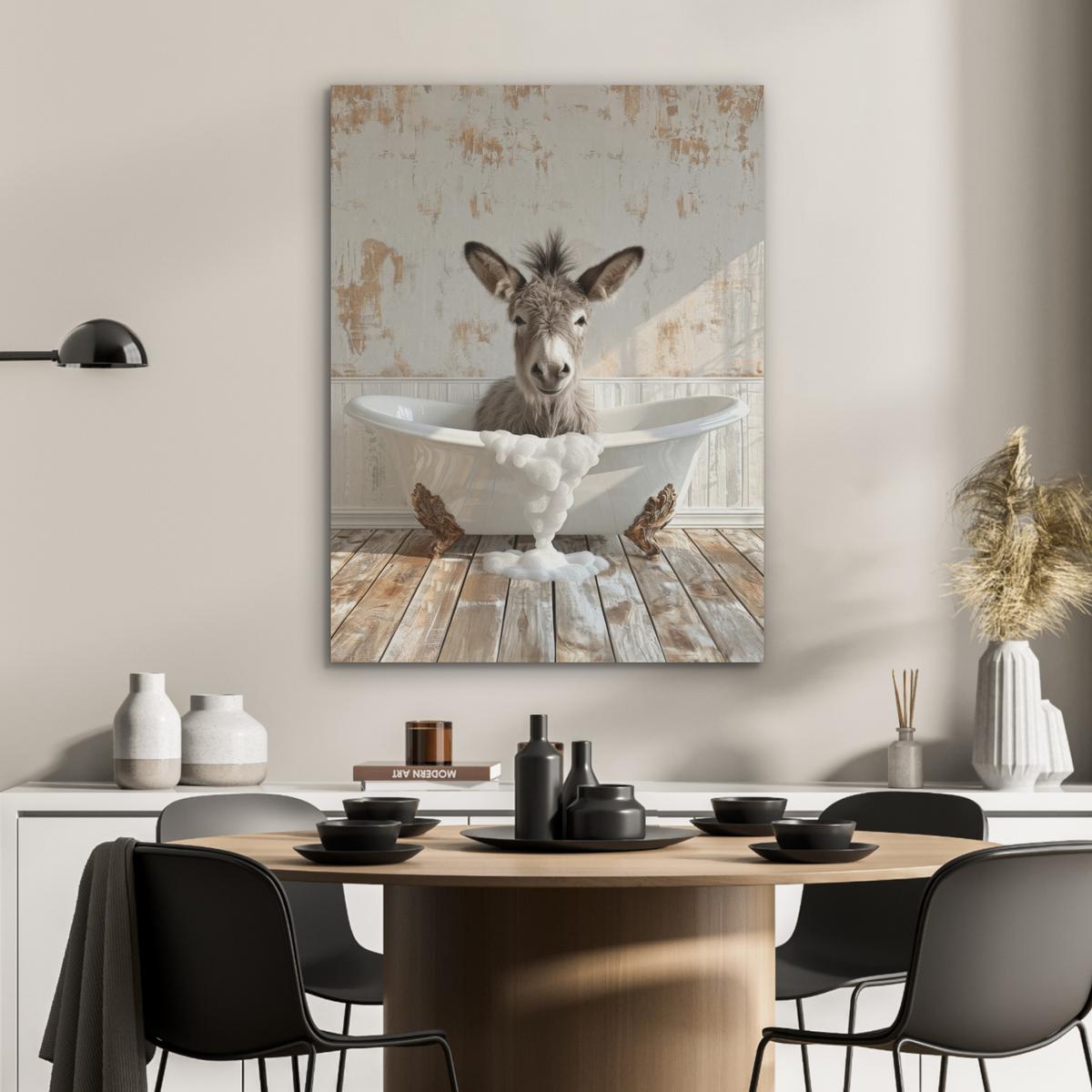 AKUSTIKBILD Esel - Tiere - Badewanne - Schaumstoff Wandbilder 60x80 cm - Weiß, Kunststoff (60/80/0.9cm) - MuchoWow