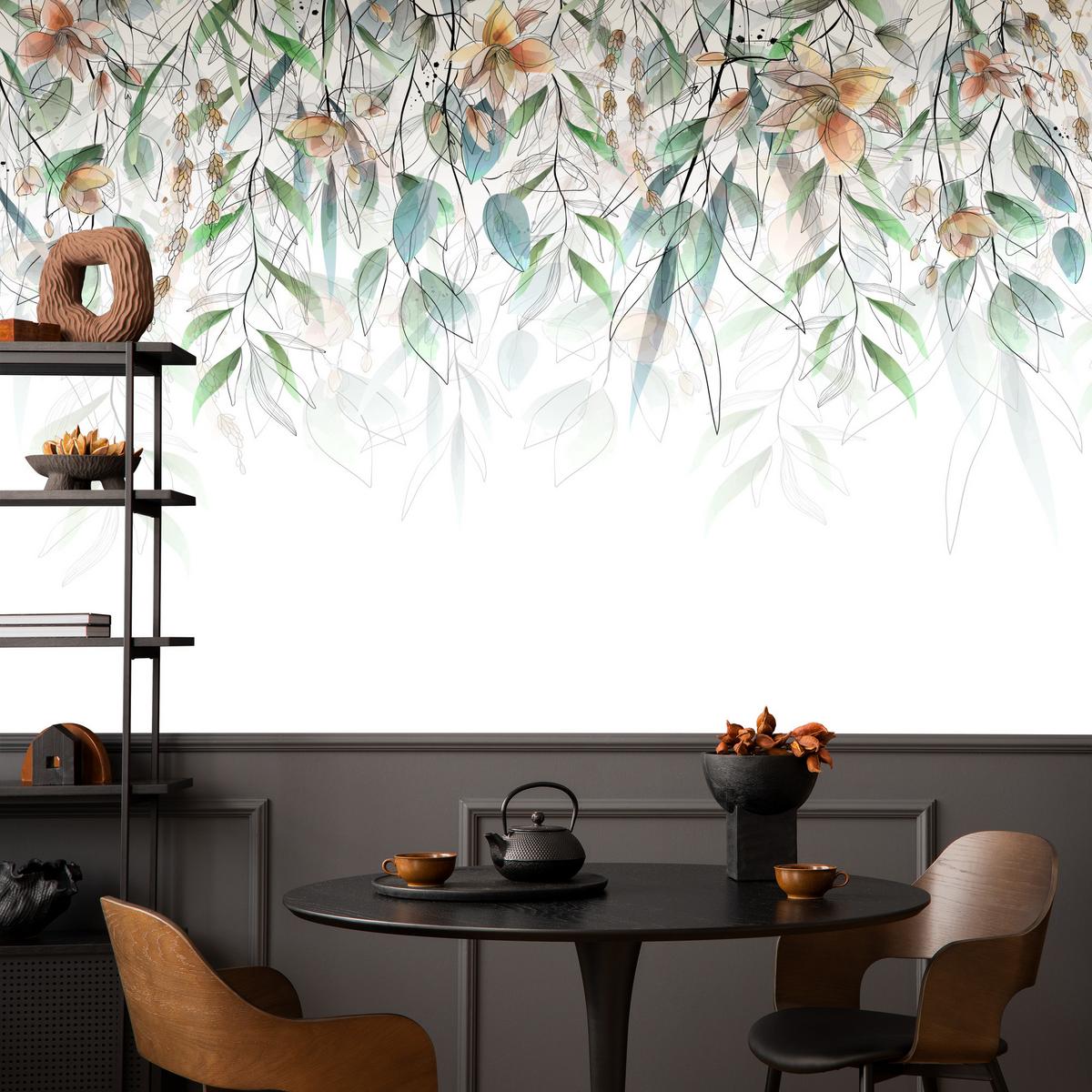 FOTOTAPETE für Esszimmer Blätter Abstraktion 300x210 - Orange/Weiß, Papier (300/210cm) - Muralo