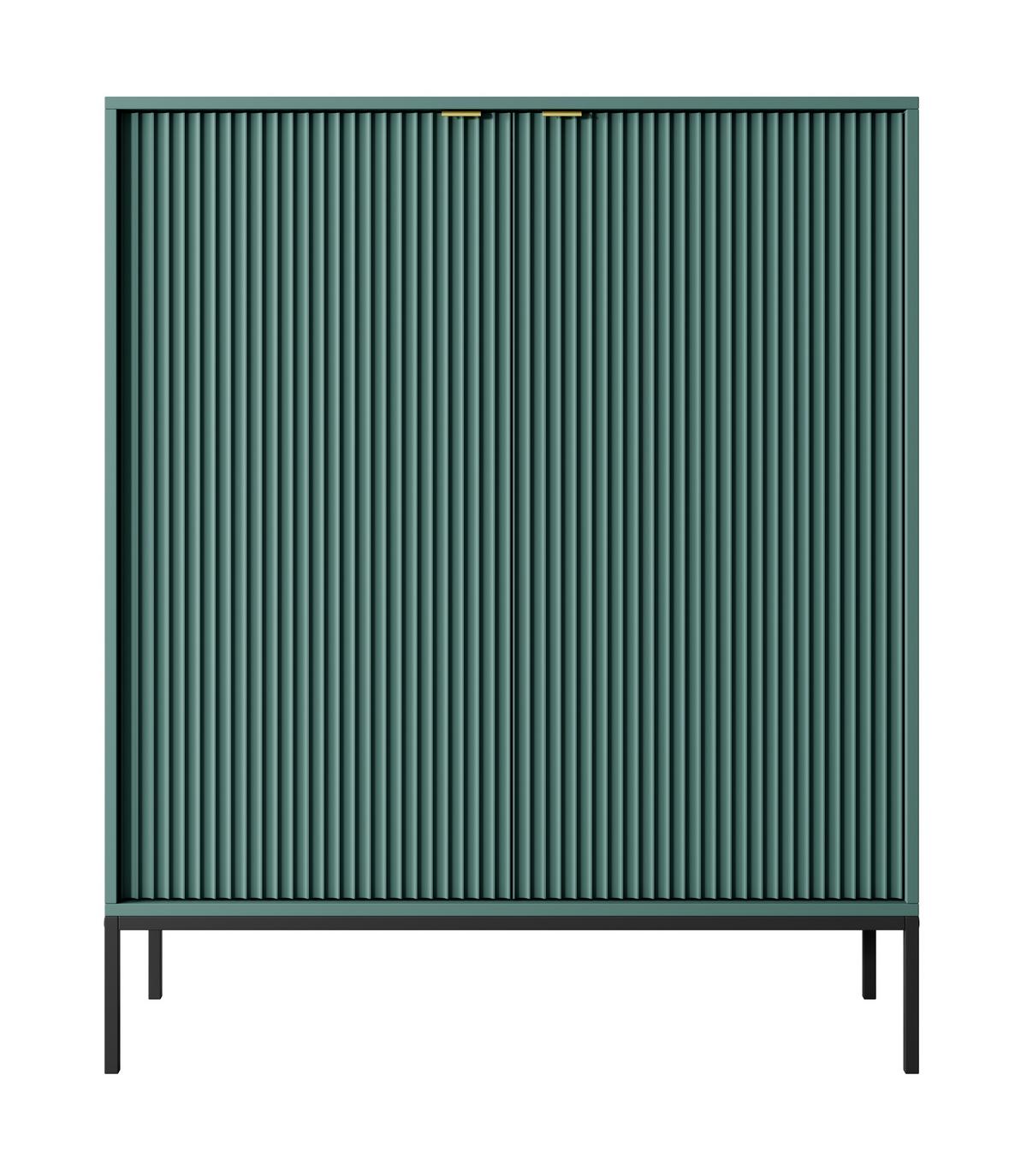 SIDEBOARD Eternas 2T Grün 104/125/39 cm – schwarze Füße, mit geriffelten Fronten - Schwarz/Grün, Holzwerkstoff (104/125/39cm) - AX Living