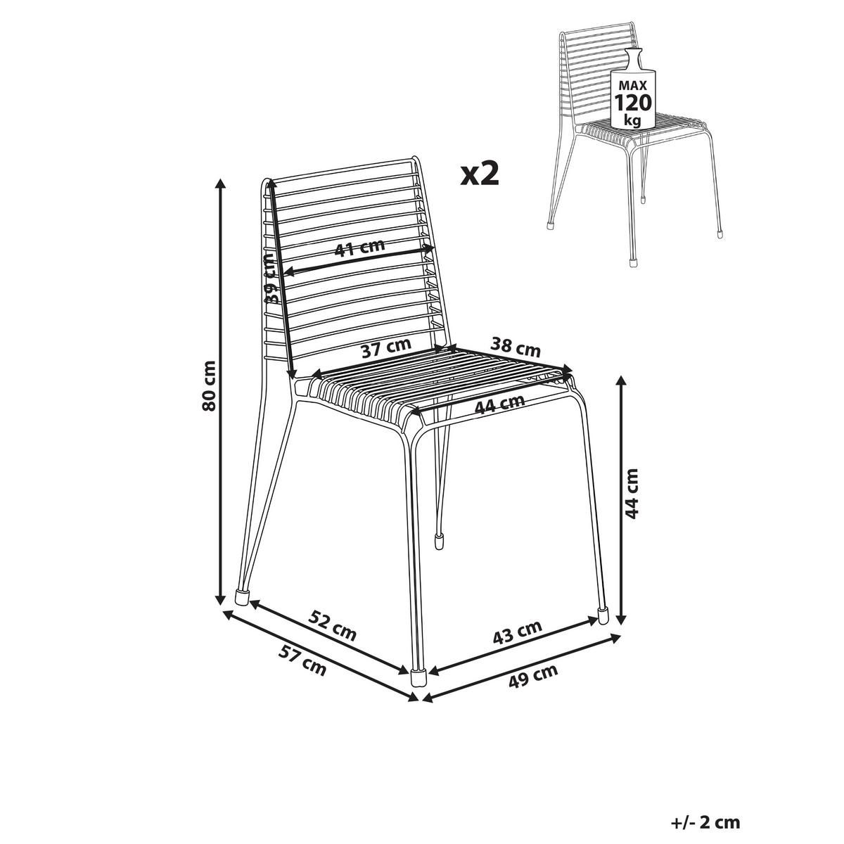 GARTENSTUHL 2er-Set Metall Schwarz Chieve - Schwarz, Metall (49/80/57cm) - Beliani