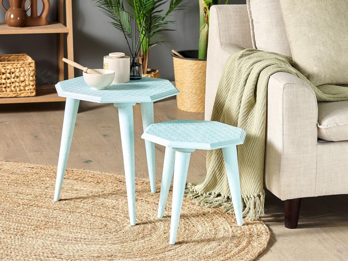 BEISTELLTISCH 2er-Set Achteckig Blau Kanri - Blau, Holzwerkstoff (42/42/45cm) - Beliani
