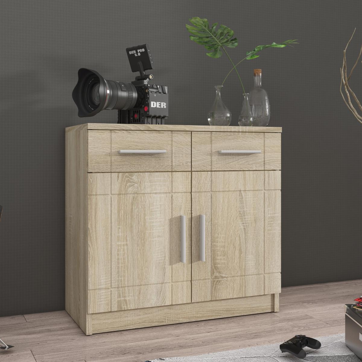KOMMODE PERUGIA 69/70/37 cm mit 2 Schubladen 2 Türen Sonoma Eiche - Hellbraun/Sonoma Eiche, Holzwerkstoff (69/70/37cm) - MASSENO