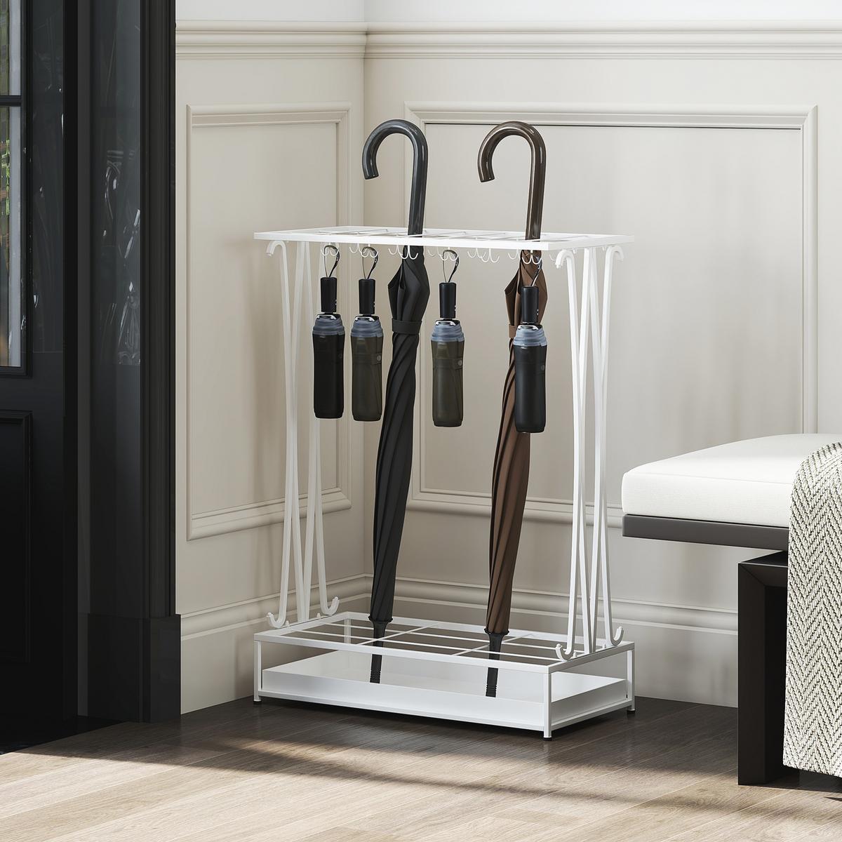 SCHIRMHALTER Stahl Weiß - Weiß, Metall (24/68/50cm) - HOMCOM