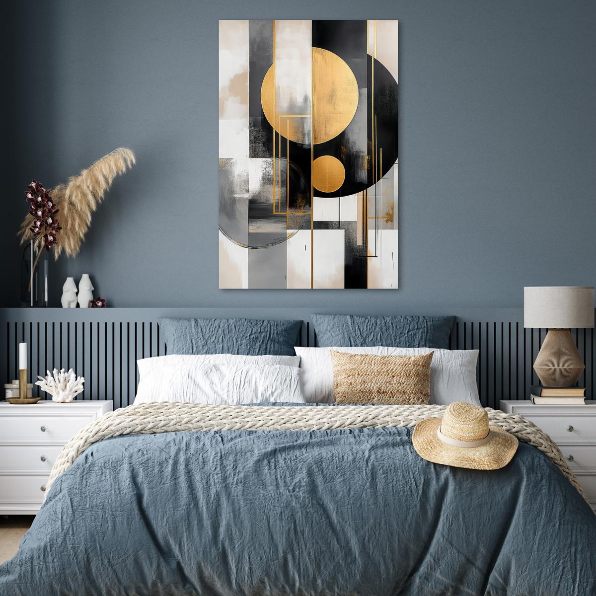 POSTER Abstrakt - Gold - Silber - Formen - Ästhetisch - Modern Wandbild Schlafzimmer 80x120 cm - Goldfarben, Papier (80/120/0.1cm) - MuchoWow