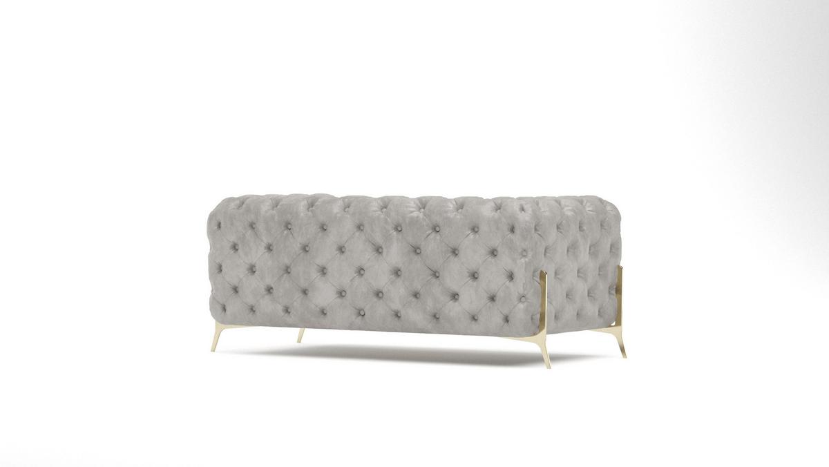 CHESTERFIELD-SOFA 2-Sitzer Vertex Grau Samt - Goldfarben/Grau, Holz/Textil (185/75/100cm) - S-Style Möbel