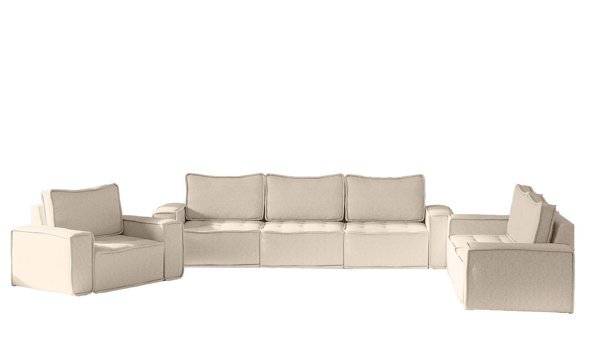 SOFASET Sande 3-2-1 In Raven - Creme, Holzwerkstoff/Textil (292/85/90cm) - Fun Möbel