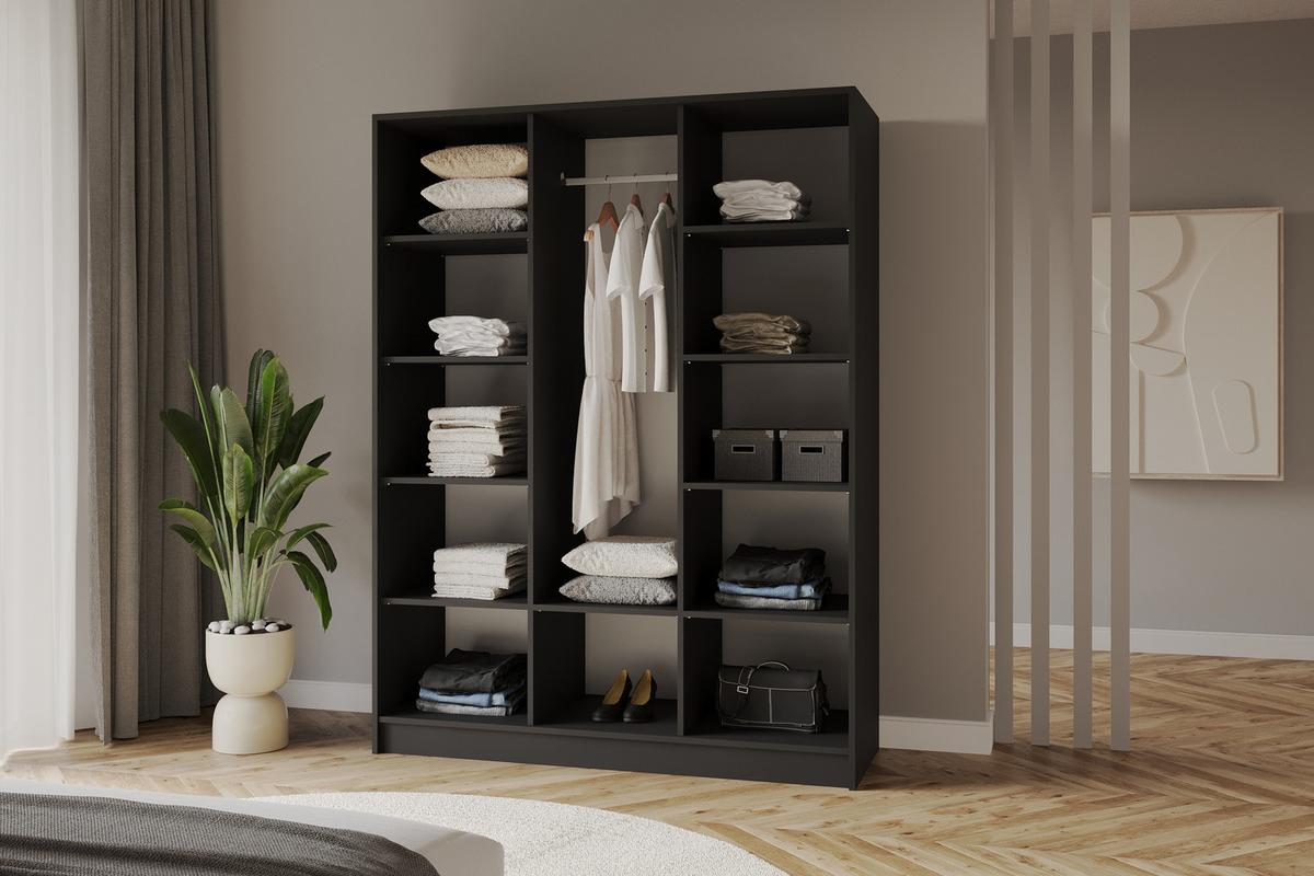 KLEIDERSCHRANK - LESE - 150 - Schwarz - Schwarz Hochglanz/Schwarz, Holzwerkstoff (150/200/51cm) - ALTDECOR