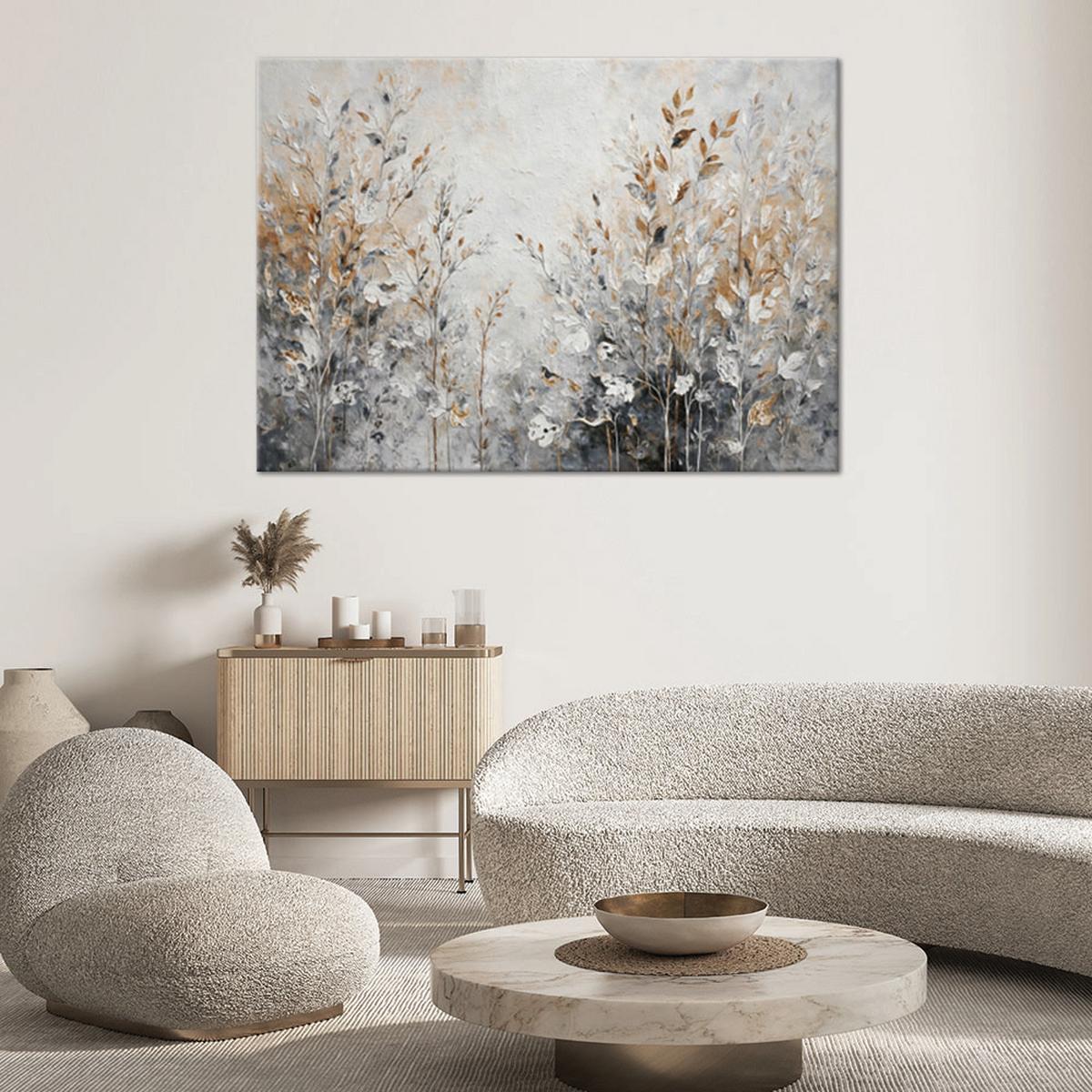 WANDBILD pflanzen abstrakt botanisch gold - Silberfarben, Textil (60/40cm) - Feeby