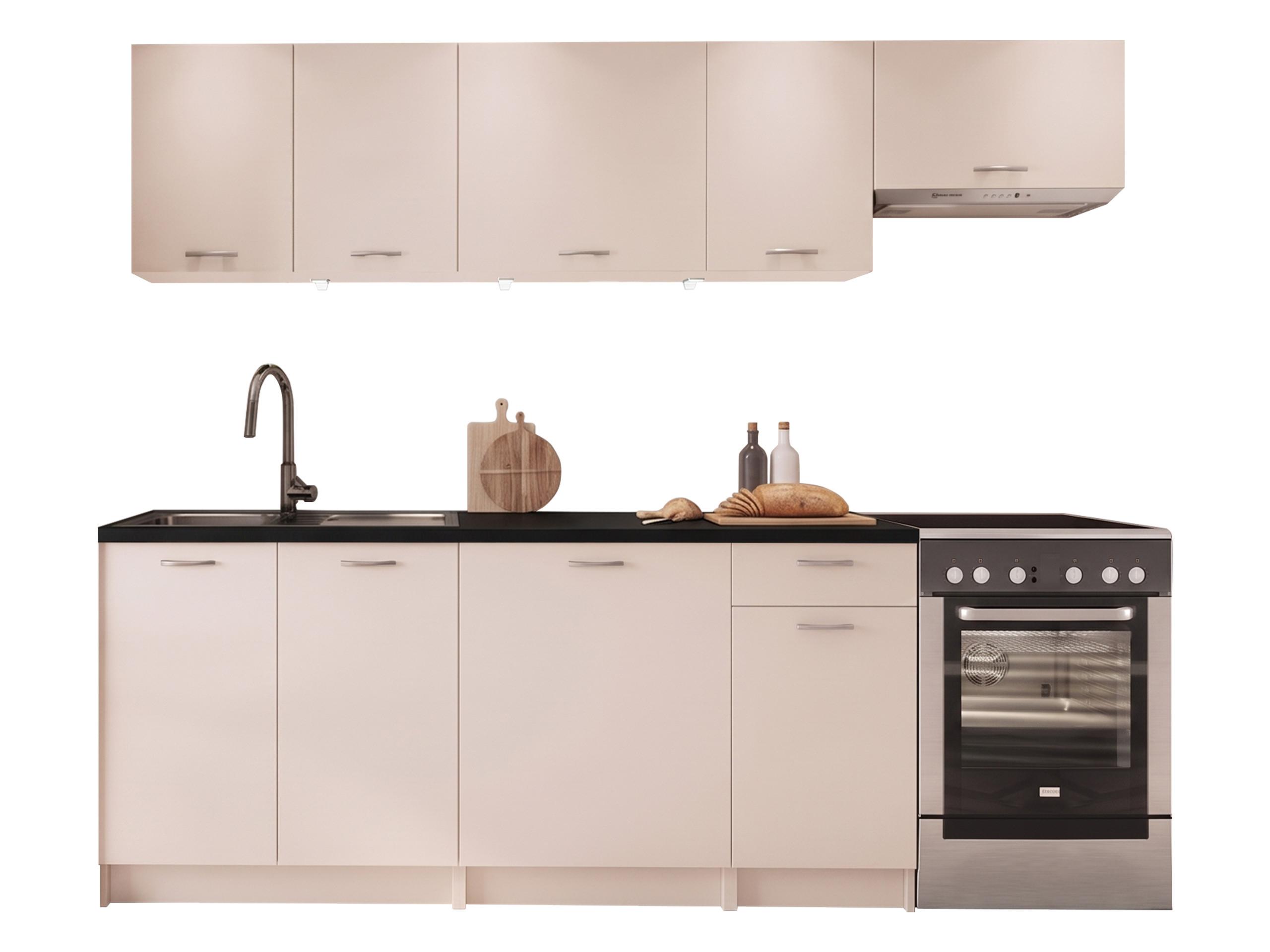 KÜCHENZEILE Mela 240 mit LED-Beleuchtung - Kaschmir, Holzwerkstoff/Kunststoff (240/85/60cm) - MIRJAN24