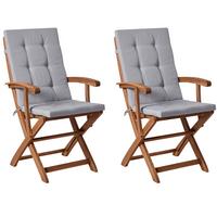 GARTENSTUHL 2er-Set Hellgrau Maui Premium - Hellgrau/Braun, Holz (46/92/48cm) - Beliani