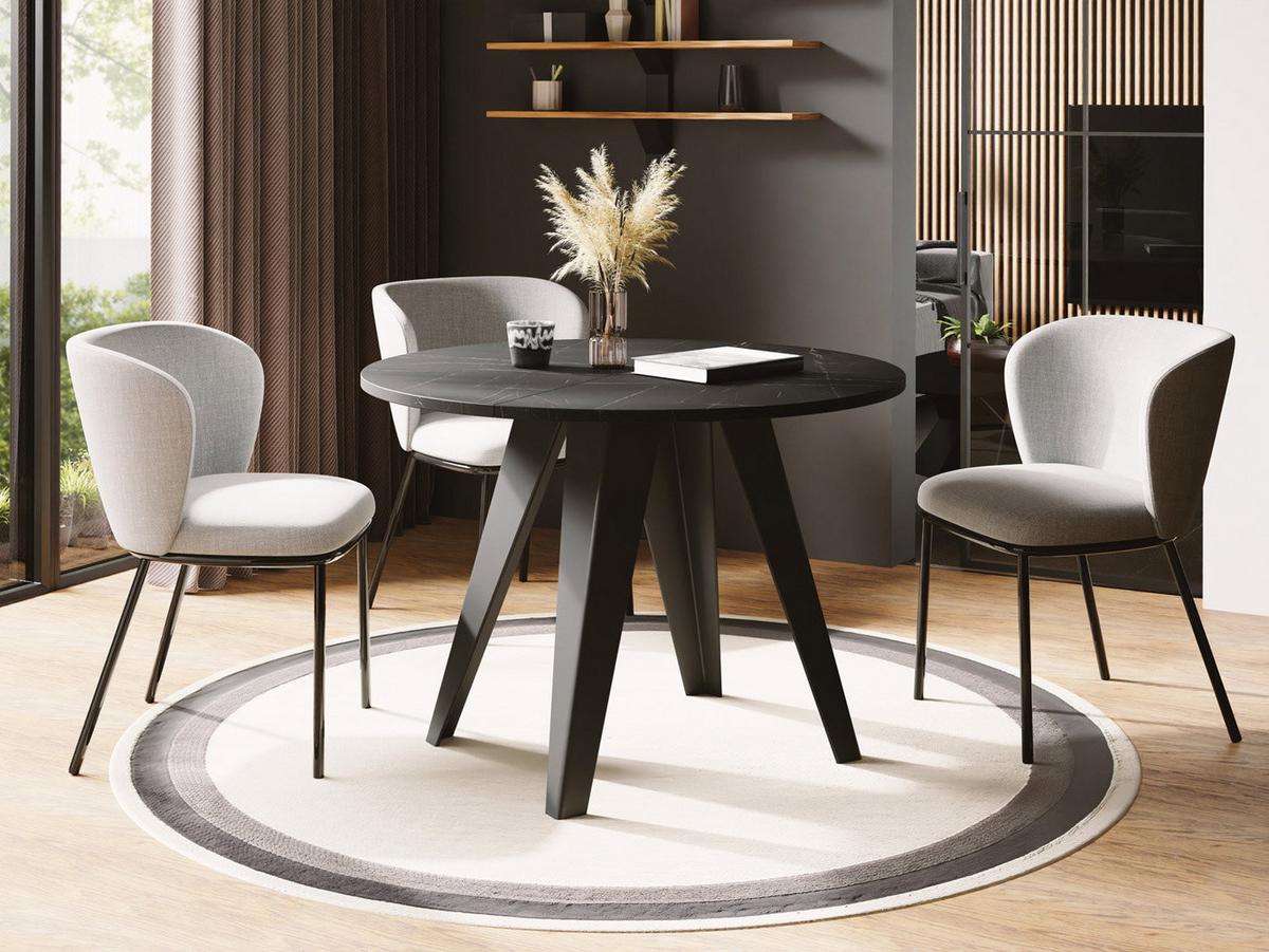 ESSTISCH Glory runder ausziehbarer, Marmor Schwarz 100-140/100/76 cm - Anthrazit/Schwarz, Holzwerkstoff/Metall (100/140/76cm) - WFL GROUP