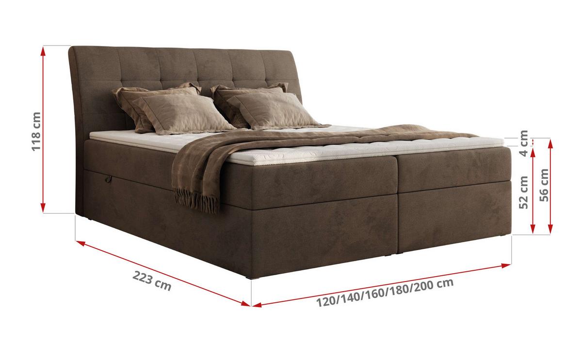 BOXBETT DAGOS 160/200 - Braun Velvet - H4 - Topper T25 - Braun, Textil (160/200cm) - MKS