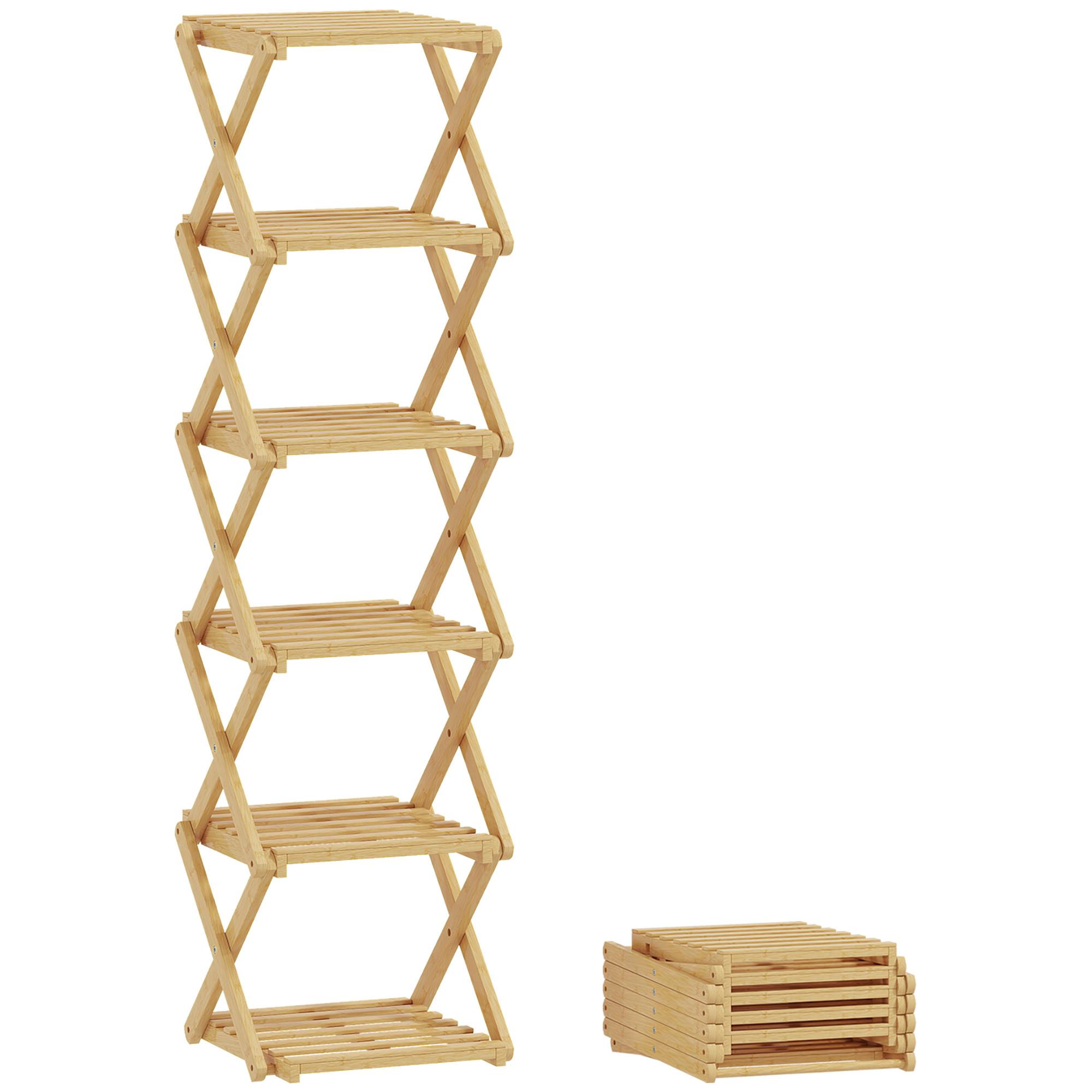 SCHUHREGAL klappbar Schuhständer mit 6 Ebenen aus Bambus für max. 9 Paar Schuhe - Naturfarben, Naturmaterialien (30/108/29cm) - HOMCOM