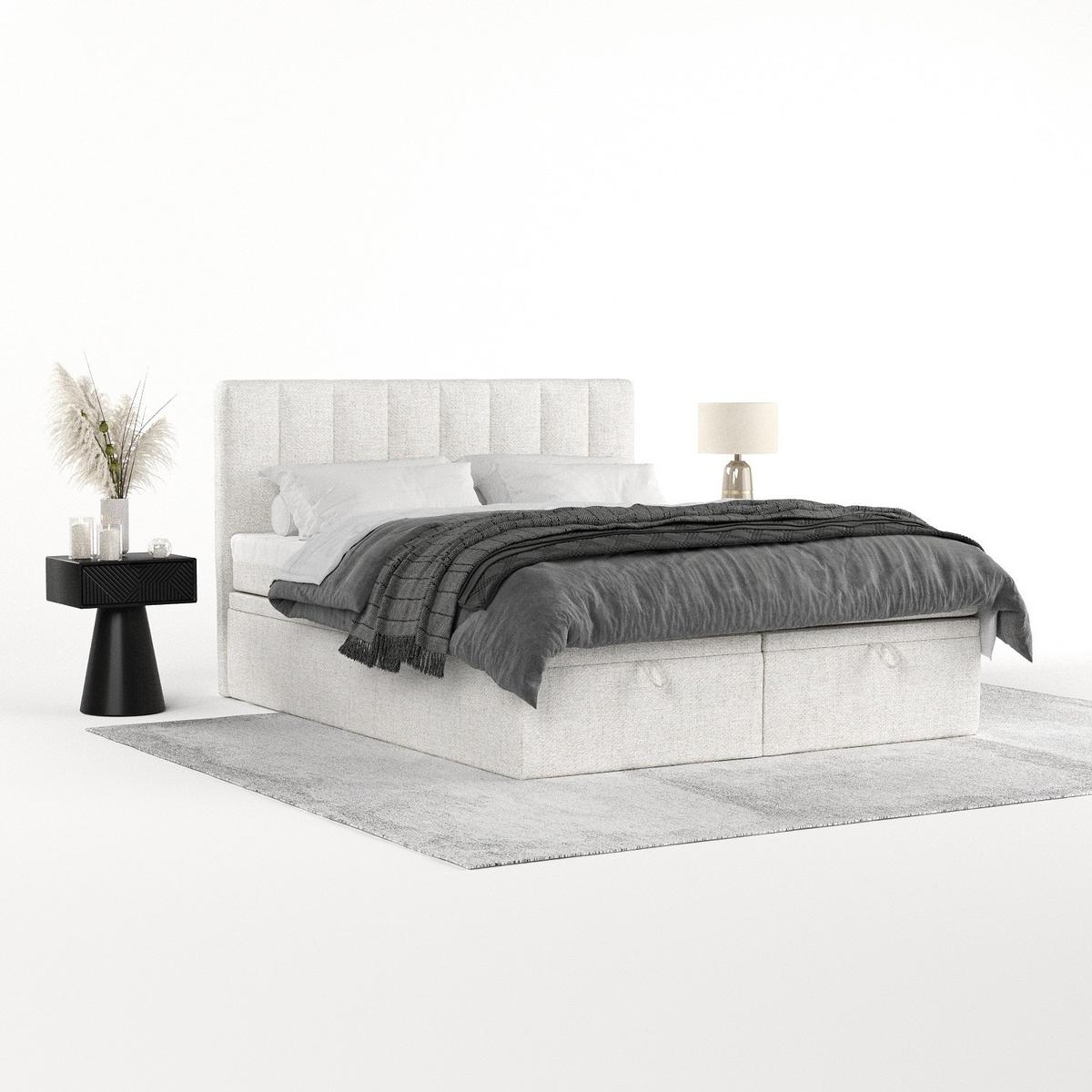 BOXBETT Lume 160/200 cm Creme im Neve Stoff - Creme/Schwarz, Holz/Holzwerkstoff (160/200cm) - AltaBeds
