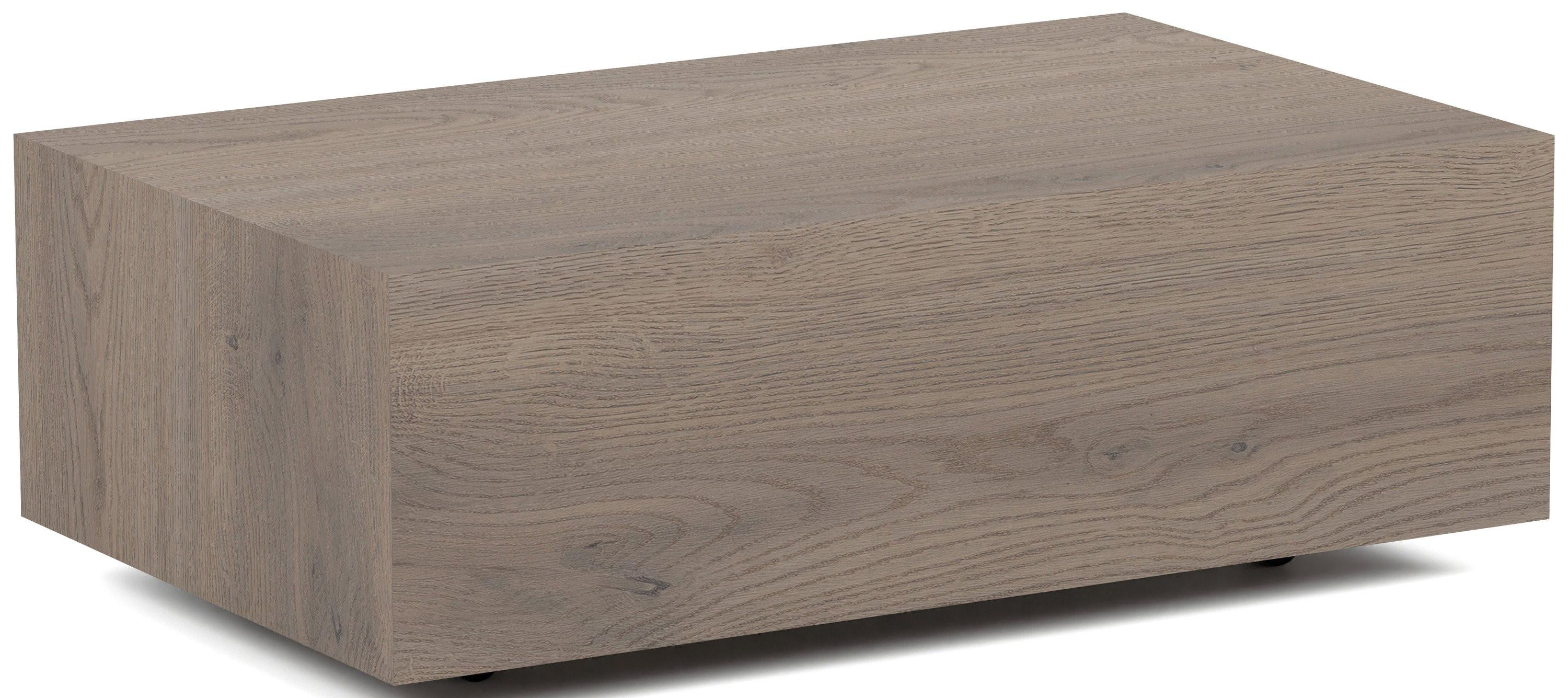 COUCHTISCH Noma Rechteckig in Eiche Braun, Blockform mit versteckten Rollen 90/55/28 cm - Greige/Schwarz, Holzwerkstoff (55/90/28cm) - WFL GROUP