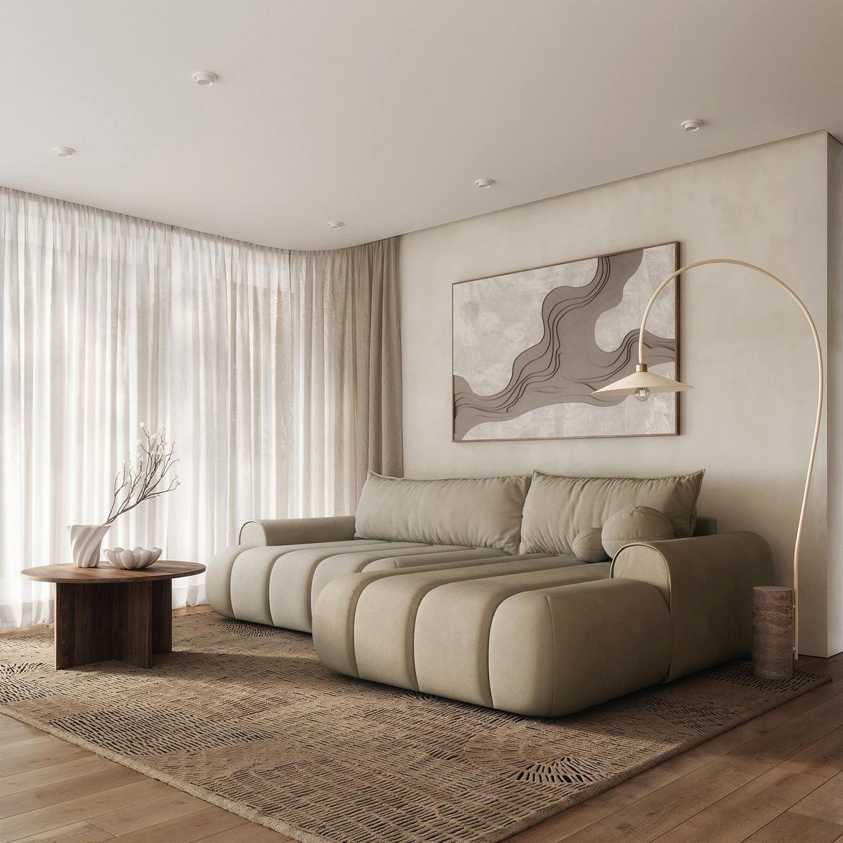 ECKSOFA Dandelino Beige mit Velours-Bezug, rechts - Beige/Schwarz, Kunststoff/Textil (172/271cm) - Selsey