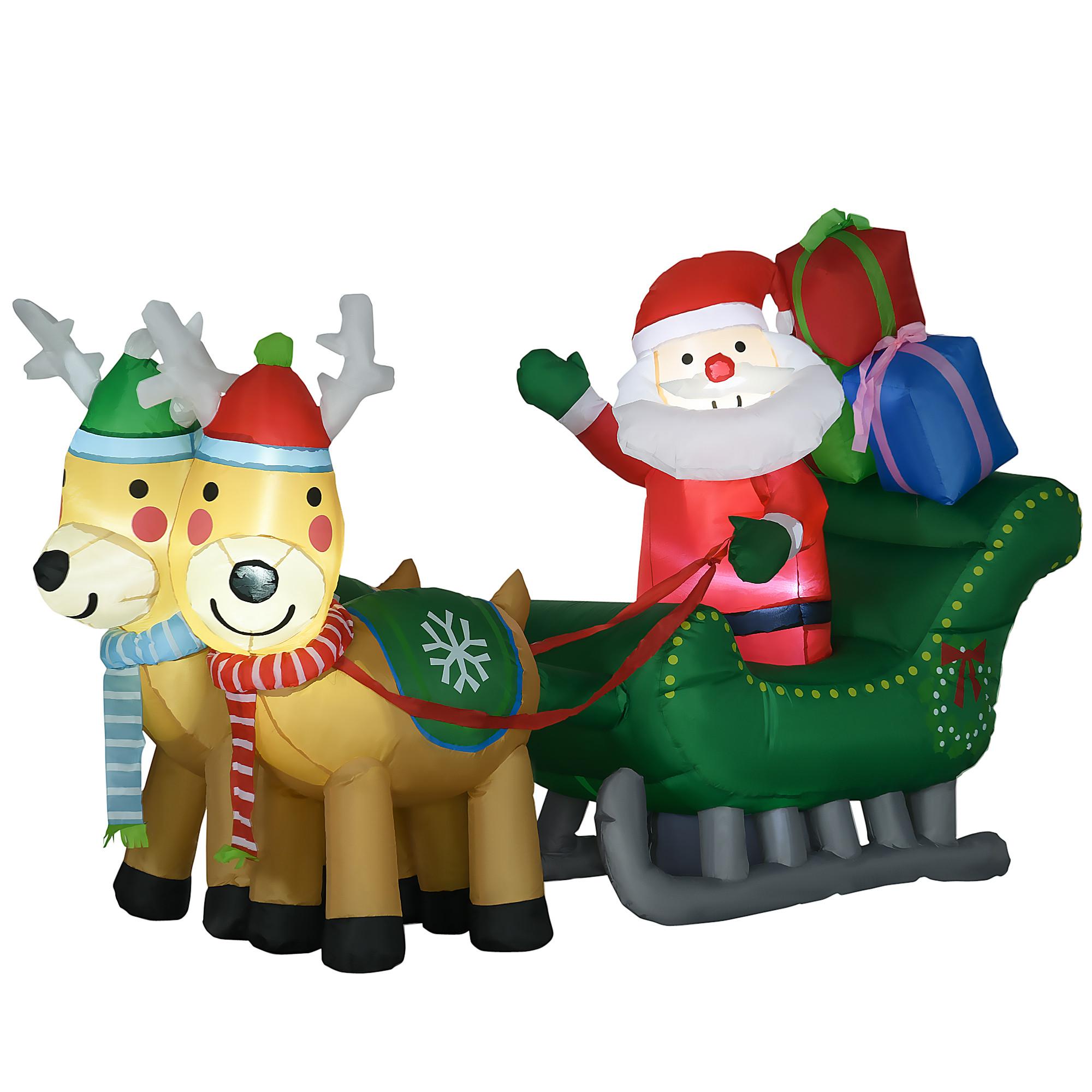 AUFBLASBARER Weihnachtsmann mit Rentieren, LED-Licht, 210cm Weihnachtsdeko - Multicolor, Kunststoff (70/125/210cm) - HOMCOM