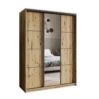 SCHWEBETÜRENSCHRANK VARO 150/205/60 cm 3-türig mit Spiegel Eiche Artisan - Eiche Artisan, Holzwerkstoff (150/205/60cm) - MASSENO
